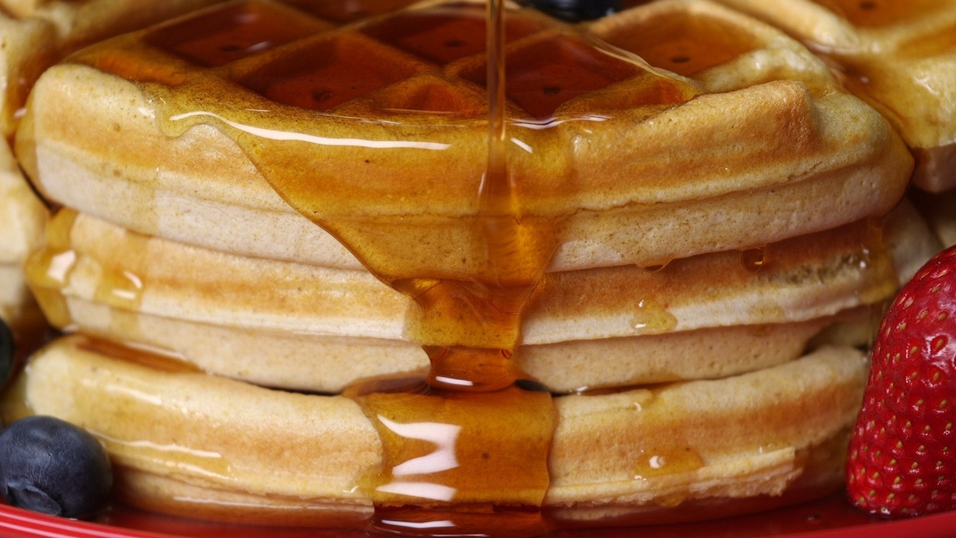 Maple syrup on waffles, Sweet breakfast treat, Indulgent dessert, Food wallpaper, 1920x1080 Full HD Desktop
