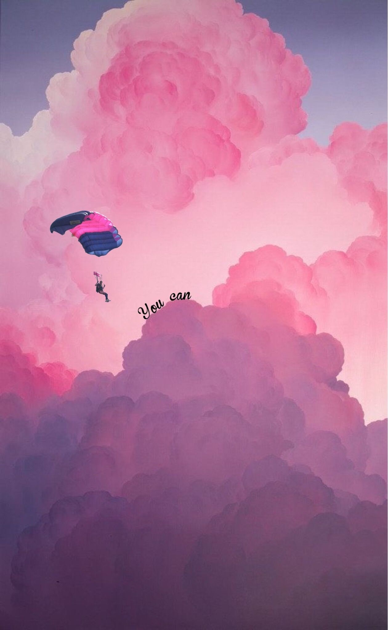 Parachuting: Skydiving monochrome pink art, Extreme sport motivation. 1260x2050 HD Wallpaper.