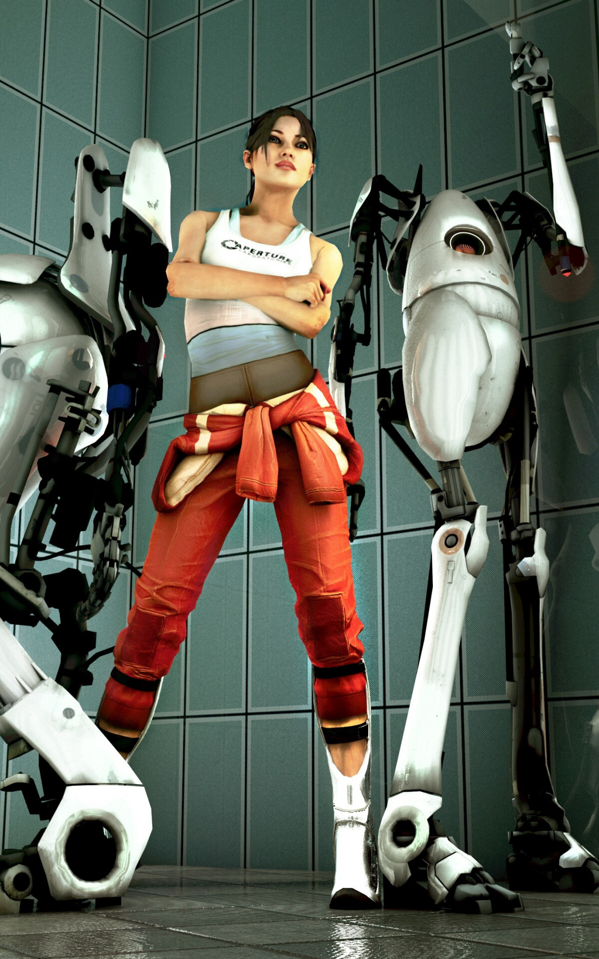 Portal 2 (Game): The player is one of two robots—Atlas and P-Body—in the cooperative campaign. 1200x1920 HD Background.