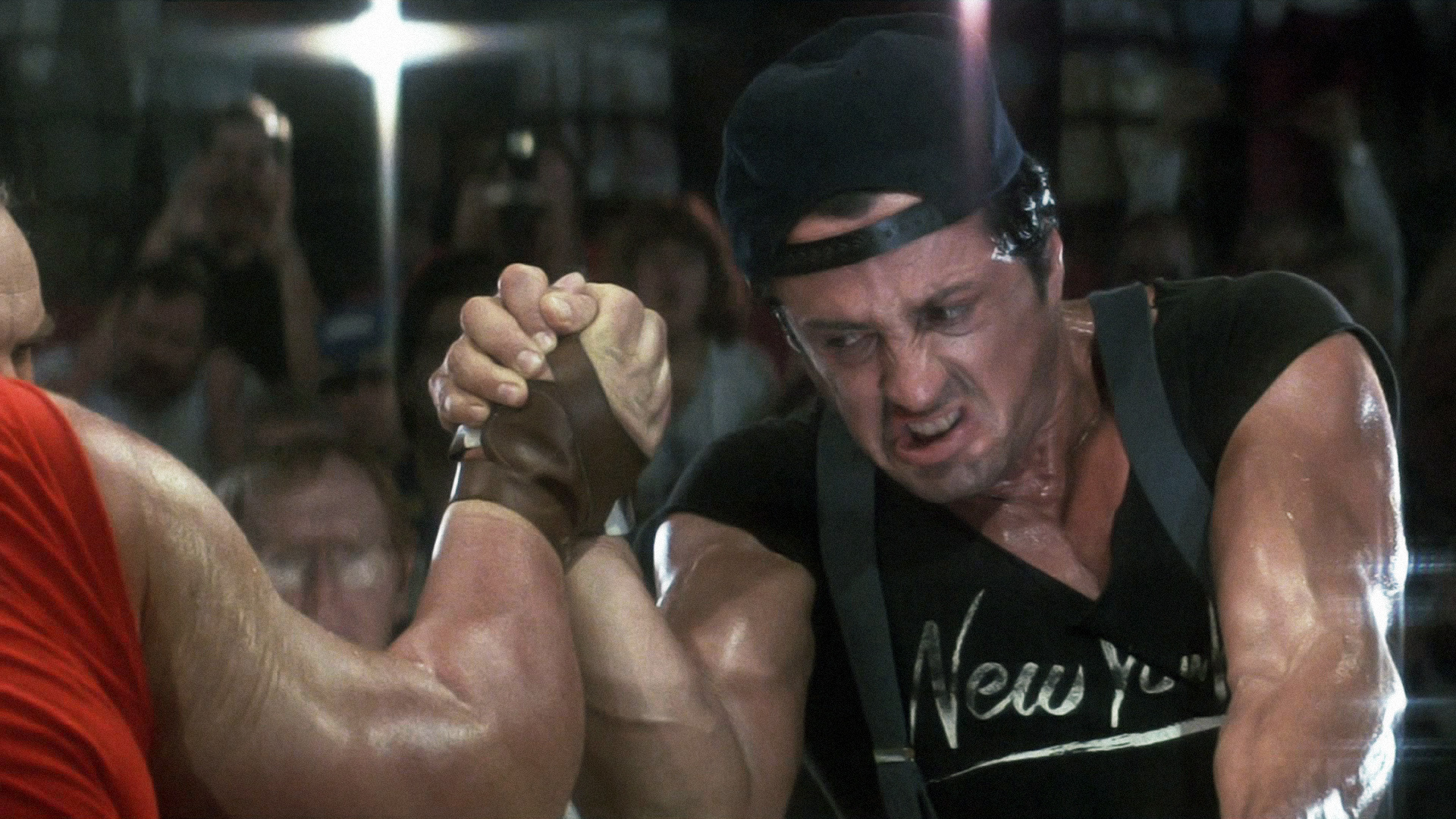 Arm Wrestling: Over The Top 1987 Movie, Sylvester Stallone, Final Match, Competitive Arm Wrestling. 1920x1080 Full HD Background.