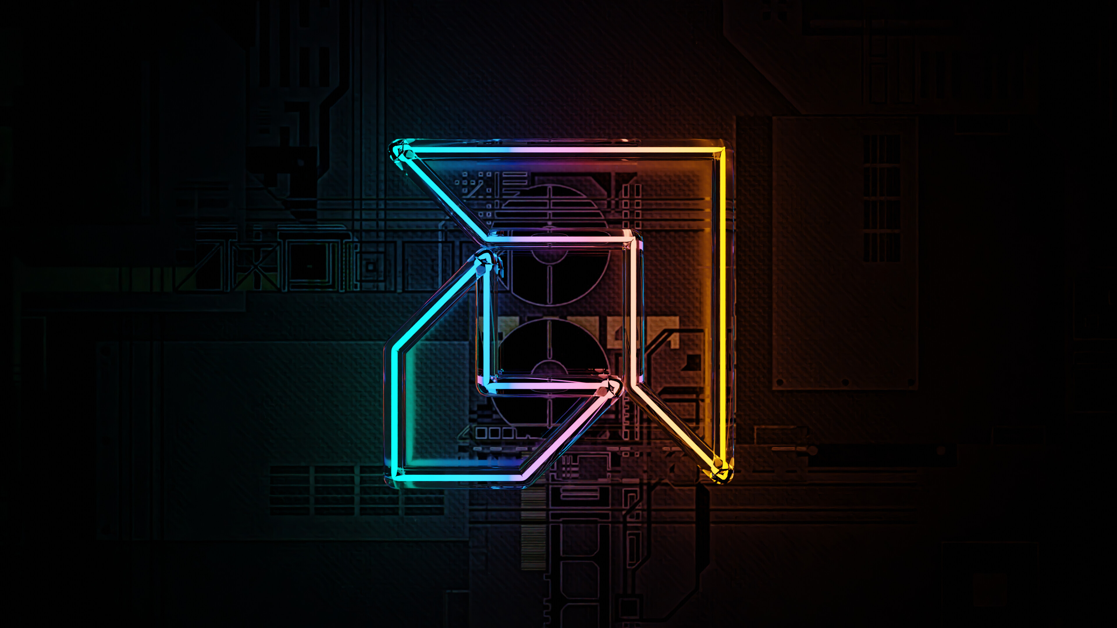 Neon: AMD, Feature geometric shapes, bold lines, and vibrant patterns. 3840x2160 4K Background.