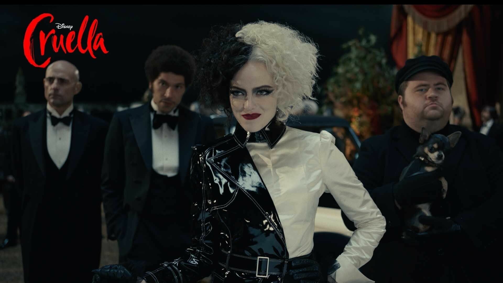 Cruella (2021): Emma Stone is joined by Paul Walter Hauser  and Joel Fry as the thieving duo Horace and Jasper. 1920x1080 Full HD Wallpaper.