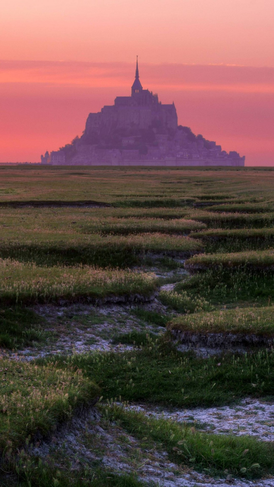 Mont Saint Michel, Castle at sunset, Skyline views, iPhone wallpapers, 1080x1920 Full HD Phone