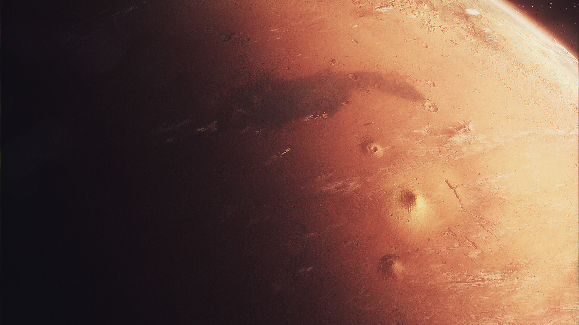 Mars: The planet has surface gravity about one-third as strong as in Earth. 1920x1080 Full HD Background.