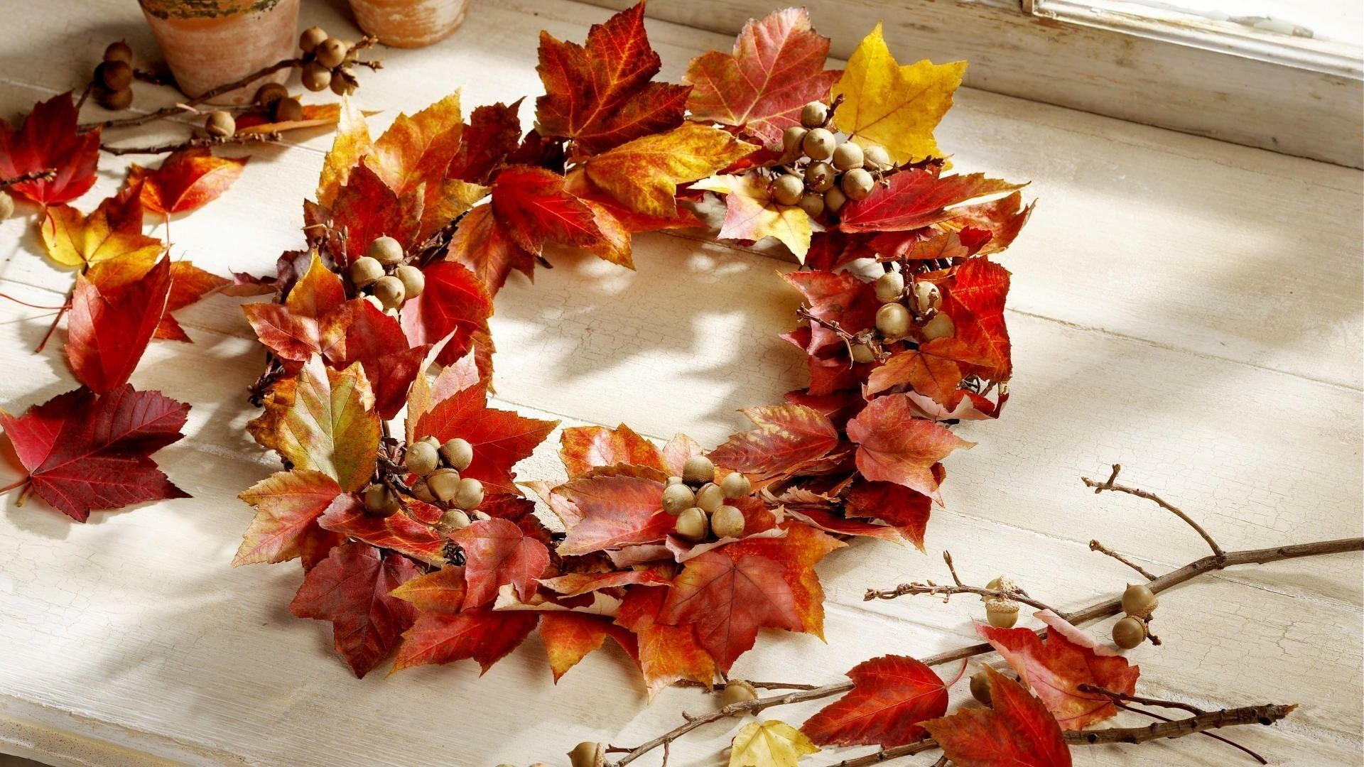 Autumn wreath, Seasonal decoration, Fall colors, Rustic vibes, 1920x1080 Full HD Desktop