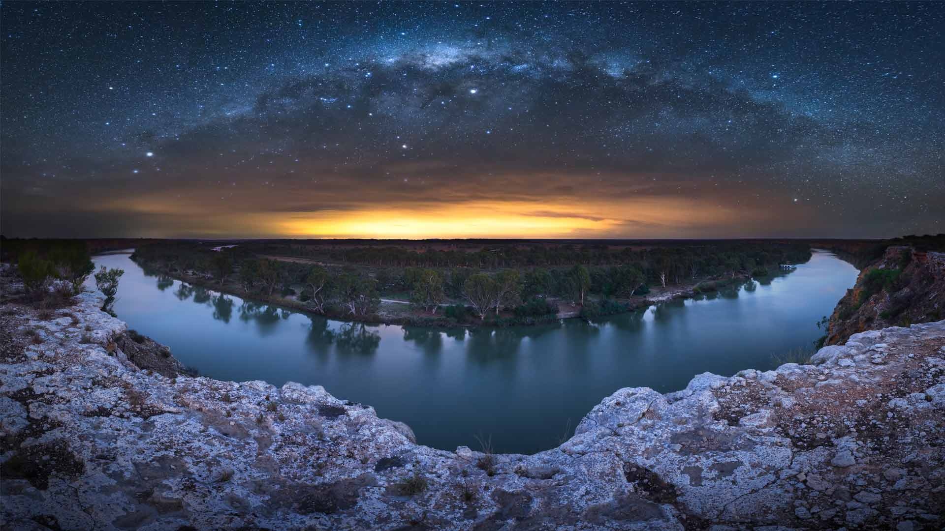 The Murray River, Milky Way beauty, Riverside tranquility, Night sky wonder, 1920x1080 Full HD Desktop
