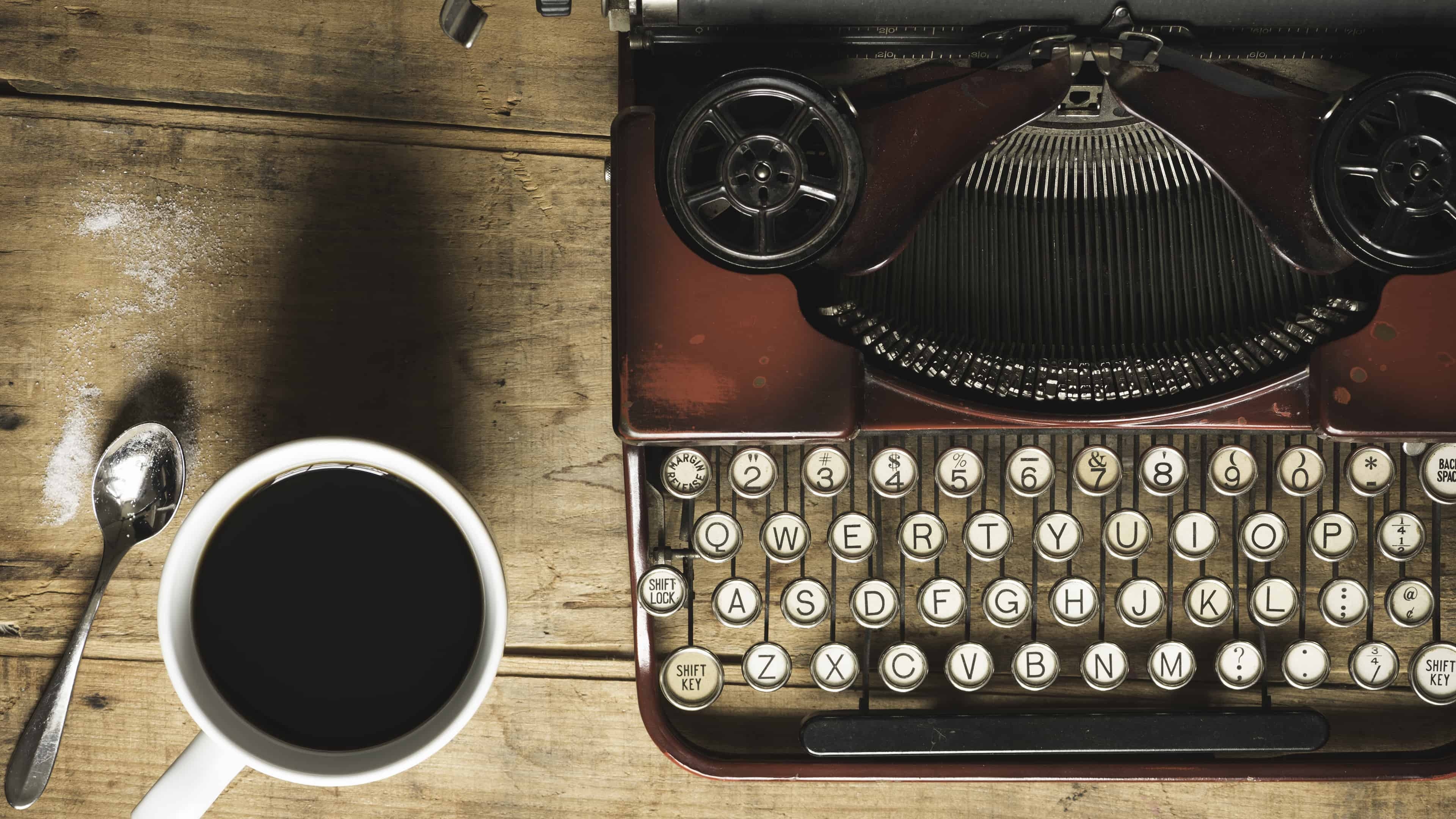 Typewriter and coffee, Vintage vibes, Nostalgic setup, Creative inspiration, 3840x2160 4K Desktop