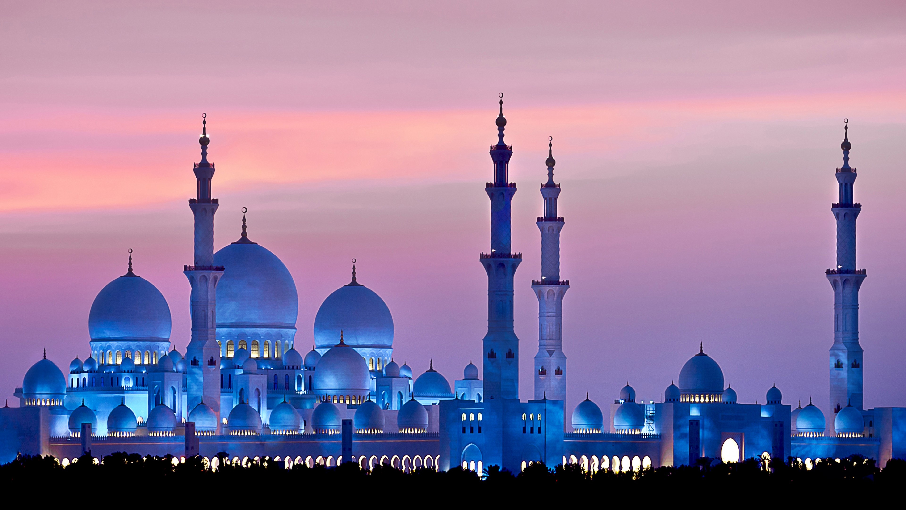 Abu Dhabi, UAE, Sheikh Zayed Mosque, Sunset view, 3840x2160 4K Desktop