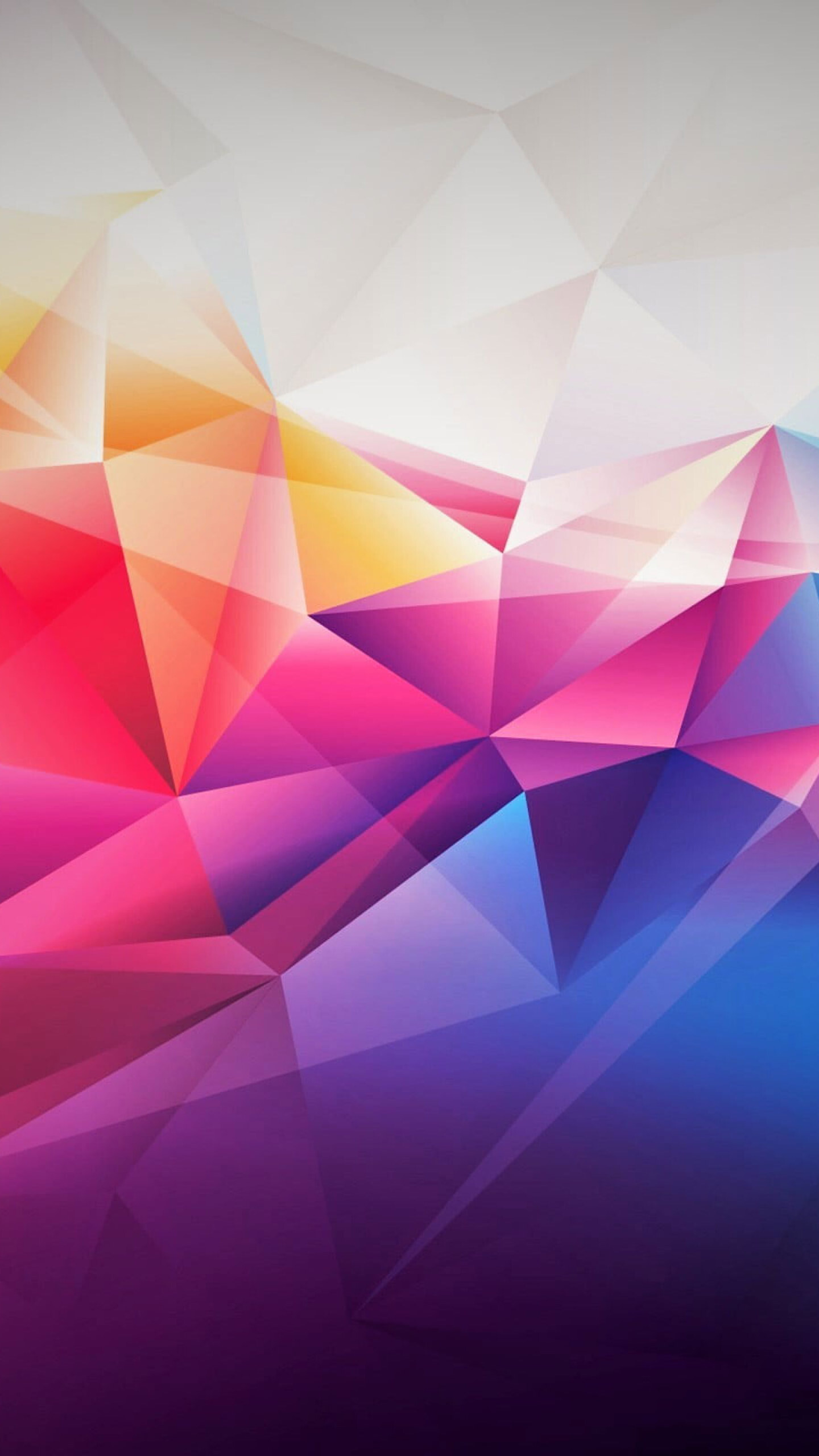 Geometric Abstract: Multicolored shapes, Obtuse angled triangles. 1440x2560 HD Background.