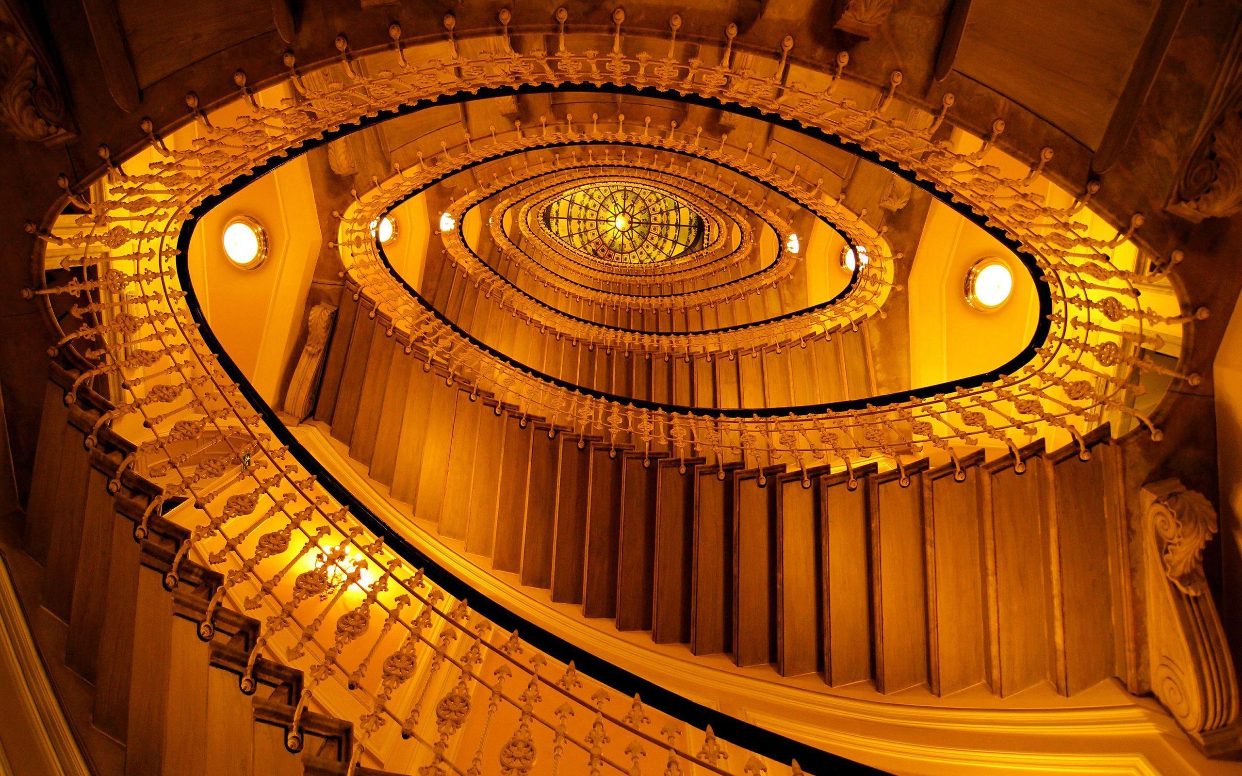 Golden Ratio: Spiral stairs, Architecture, Correct proportion, Symmetry section, Warm lights. 2560x1600 HD Wallpaper.