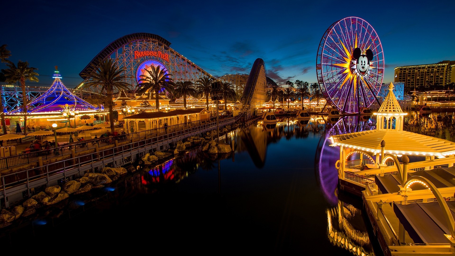Amusement Park: Disneyland, Anaheim, Ferris wheel, Roller coaster, Funfair. 1920x1080 Full HD Wallpaper.