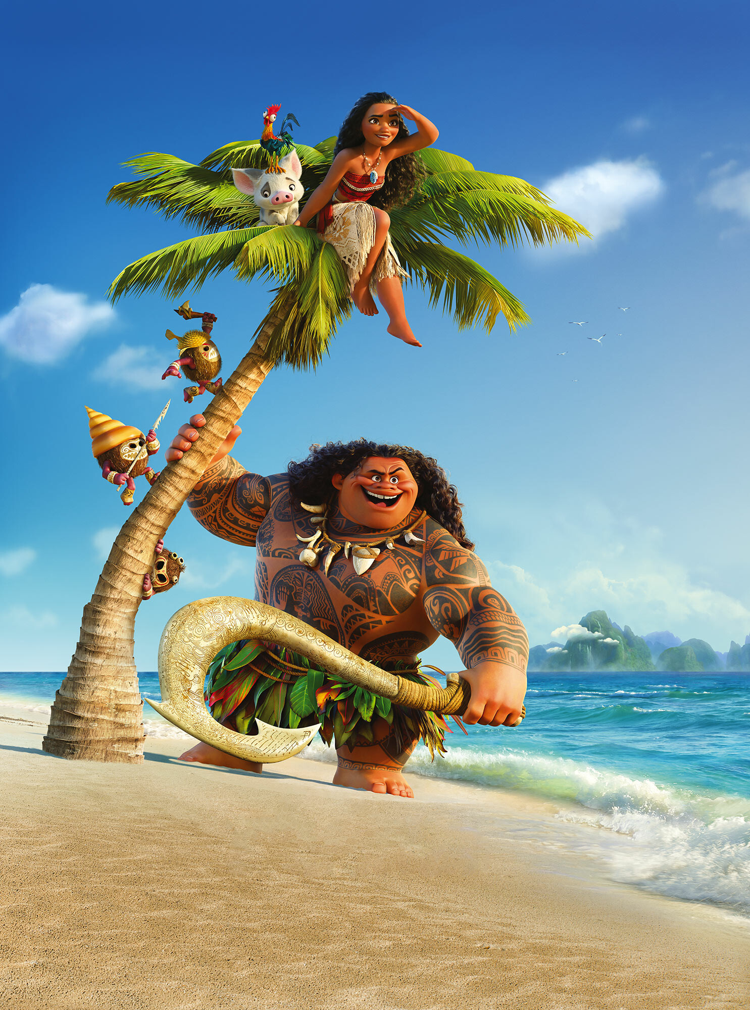 Moana: Animated adventure, Pua, Maui, Heihei. 1490x2000 HD Background.