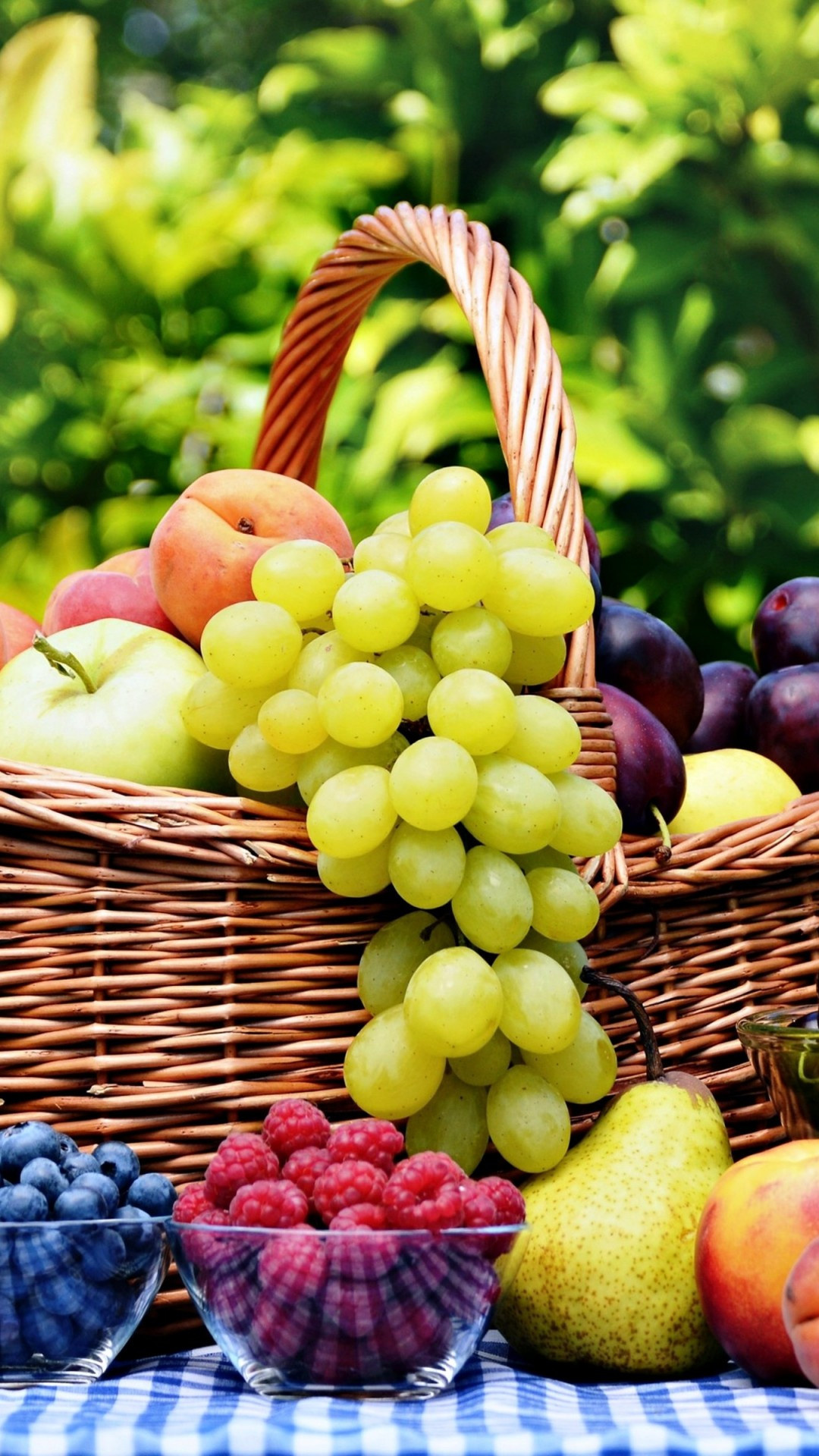 Grapes: Fruit basket, Grape, Apple, Peach, Berries. 1080x1920 Full HD Wallpaper.