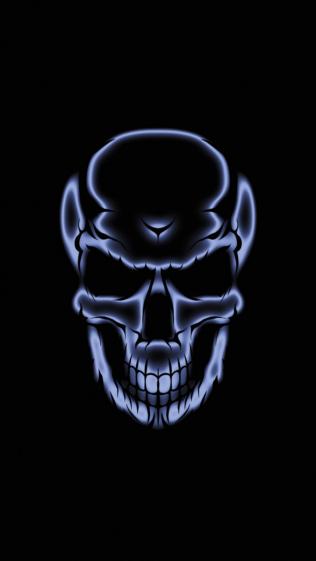 Glow in the Dark: Glowing skull, Monochrome, Minimalist. 1080x1920 Full HD Background.