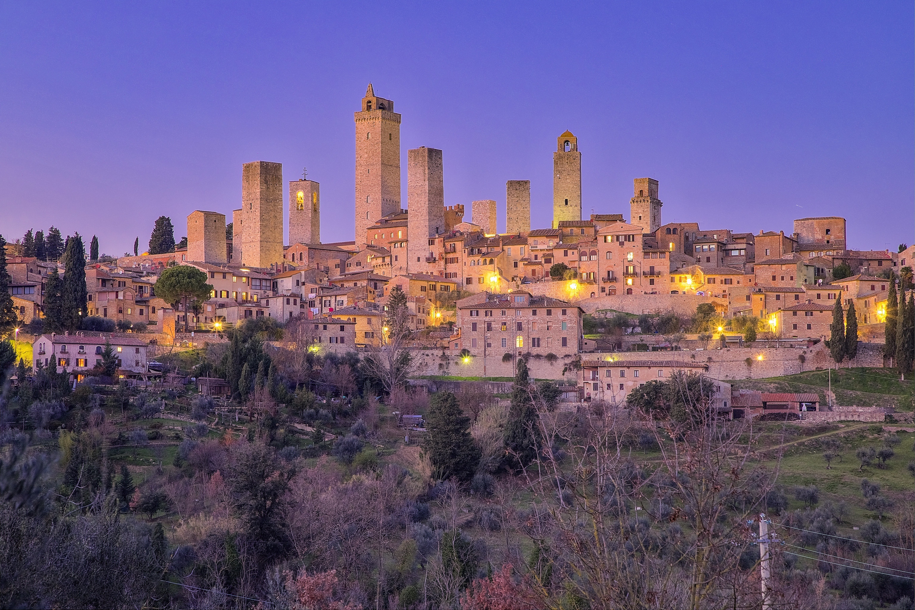 San Gimignano, Lights tower wallpaper, Italian city section, Nighttime beauty, 3080x2050 HD Desktop