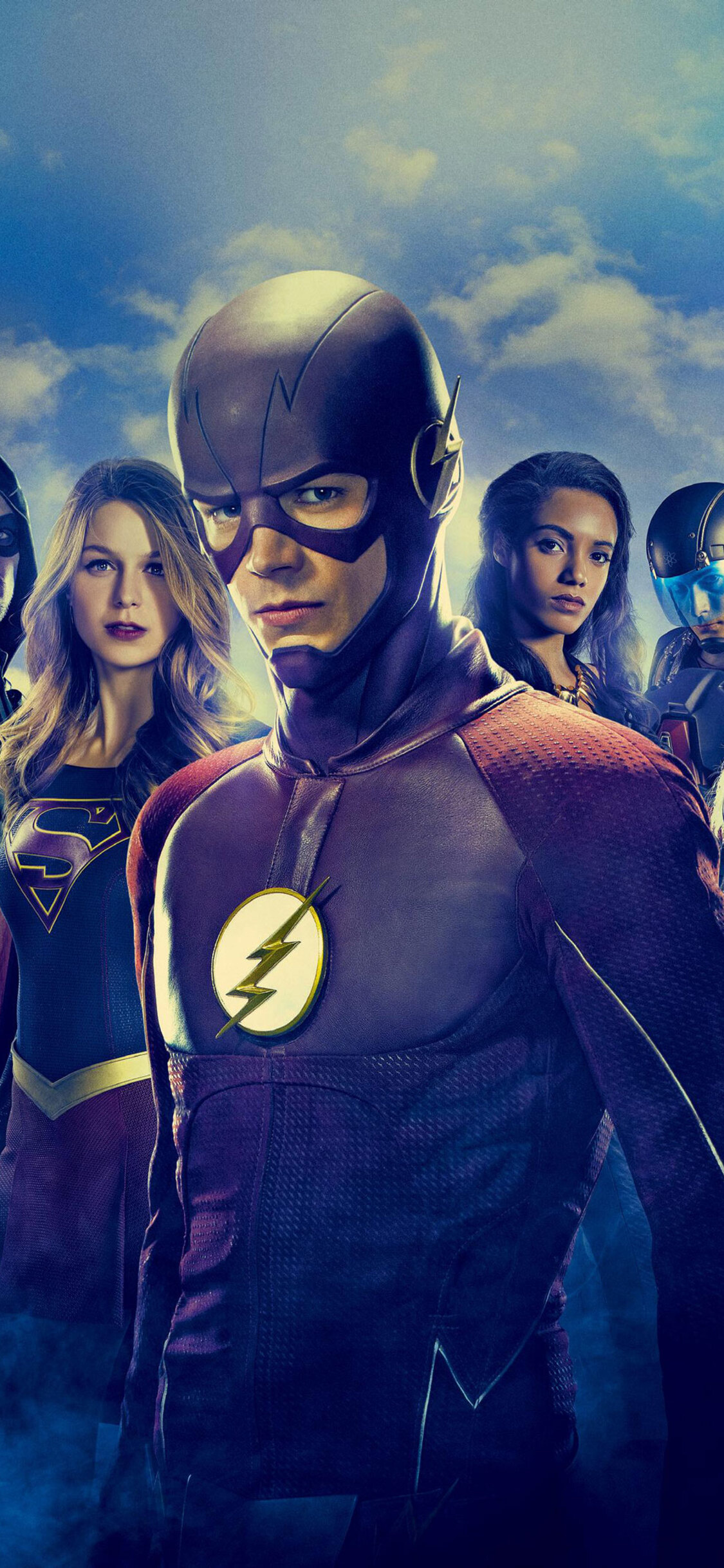 Grant Gustin: Flash, Supergirl, Arrow, TV series, Superheroes, Melissa Benoist as Kara Zor-El. 1130x2440 HD Wallpaper.