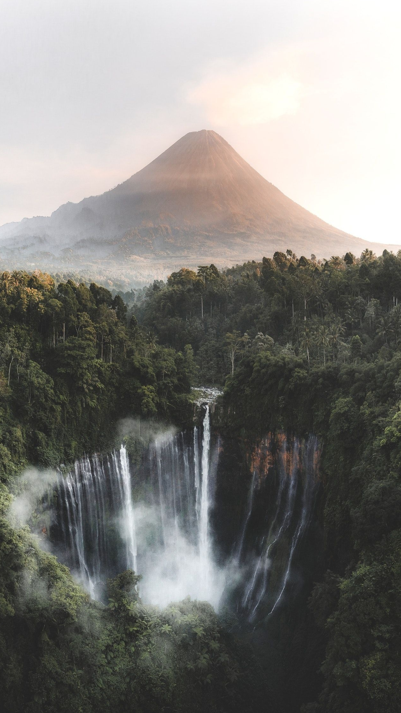 Mount Bromo's beauty, Tumpak Sewu waterfall, Captivating view, Mobile wallpaper, 1400x2490 HD Handy