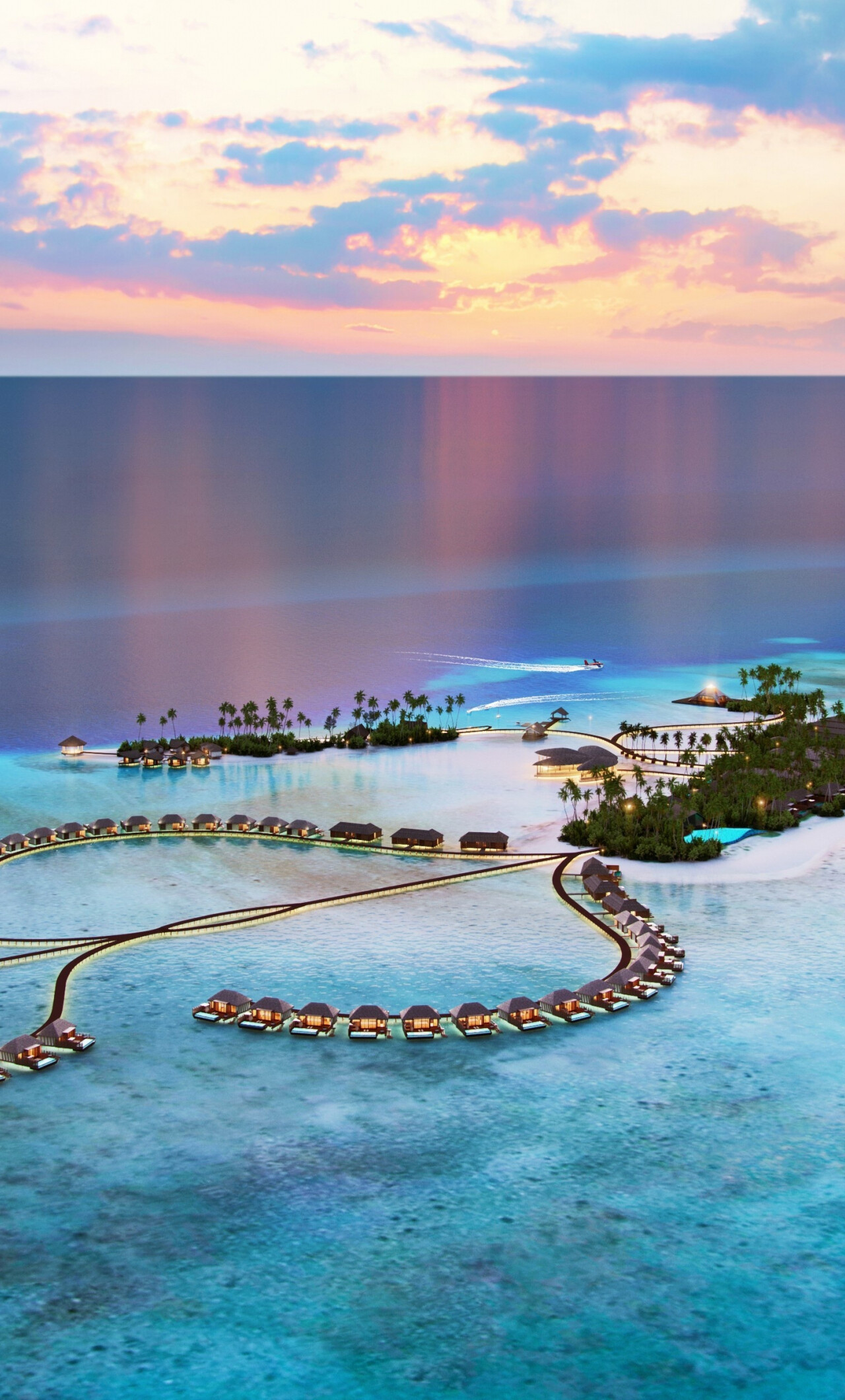 Island: Maldives, Radisson Blu Resort, Aerial View, Sea. 1280x2120 HD Wallpaper.