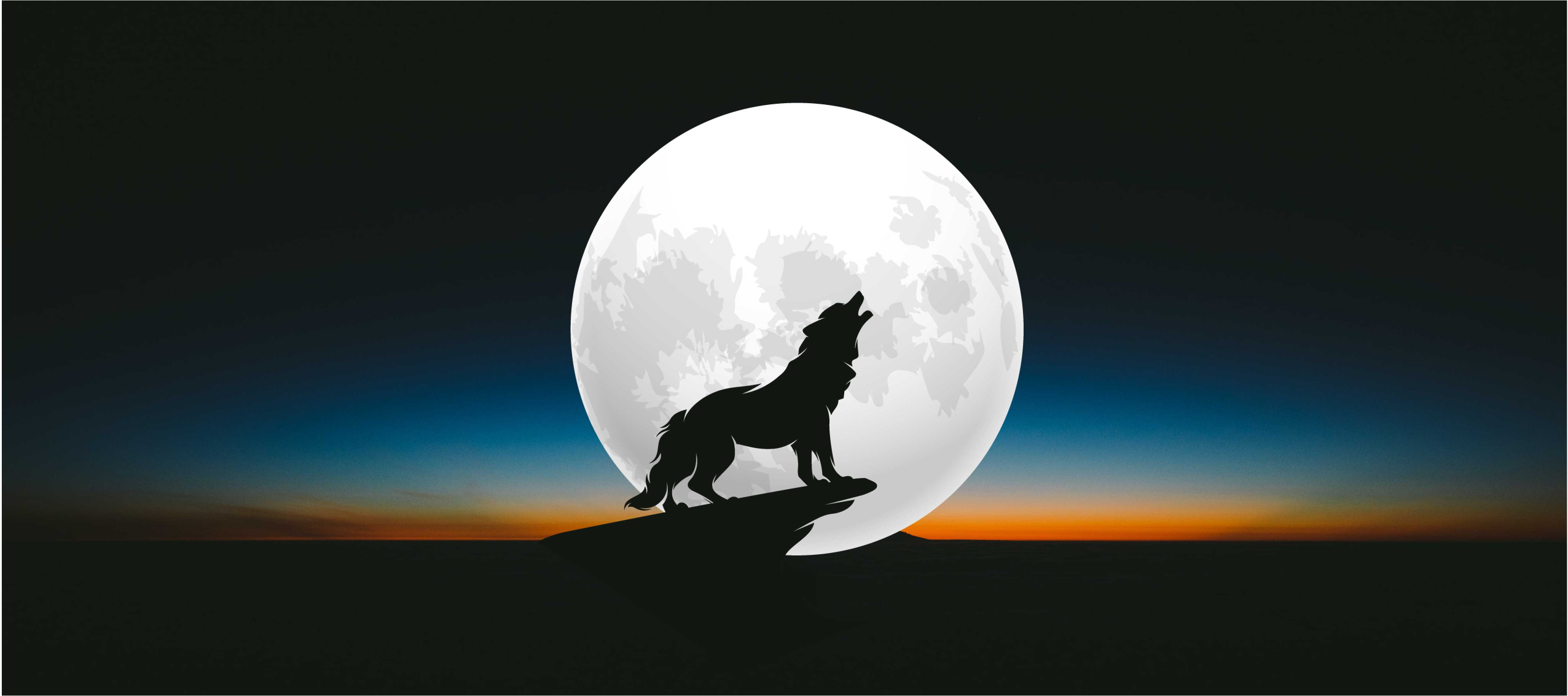 Howling wolf in moonlight, Captivating mouse pads, TenStickers, Unique home decor, 2560x1140 Dual Screen Desktop