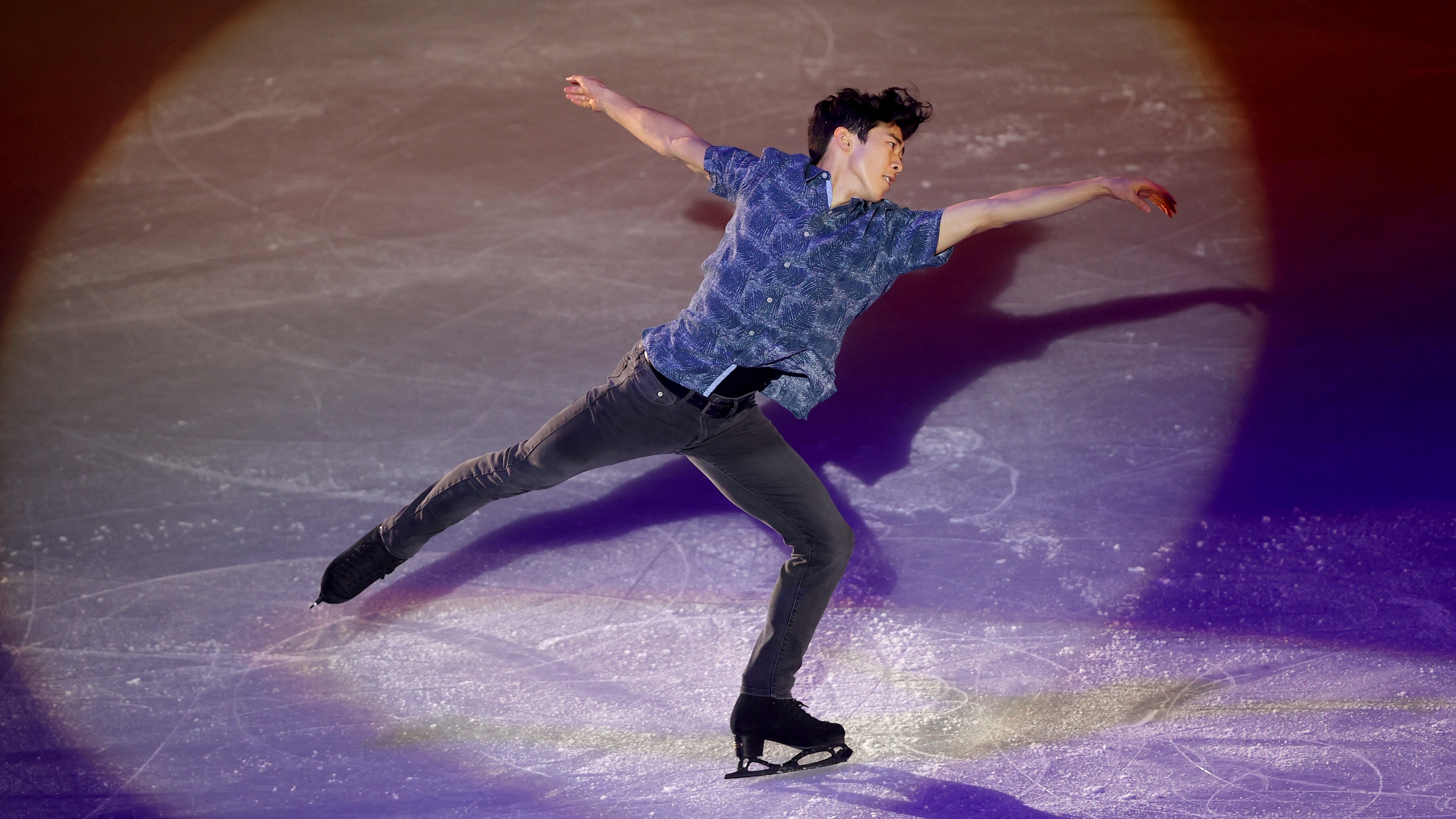 Single Skating: Nathan Chen, An American figure skater, The 2022 Olympic champion, A three-time World champion. 3600x2030 HD Wallpaper.