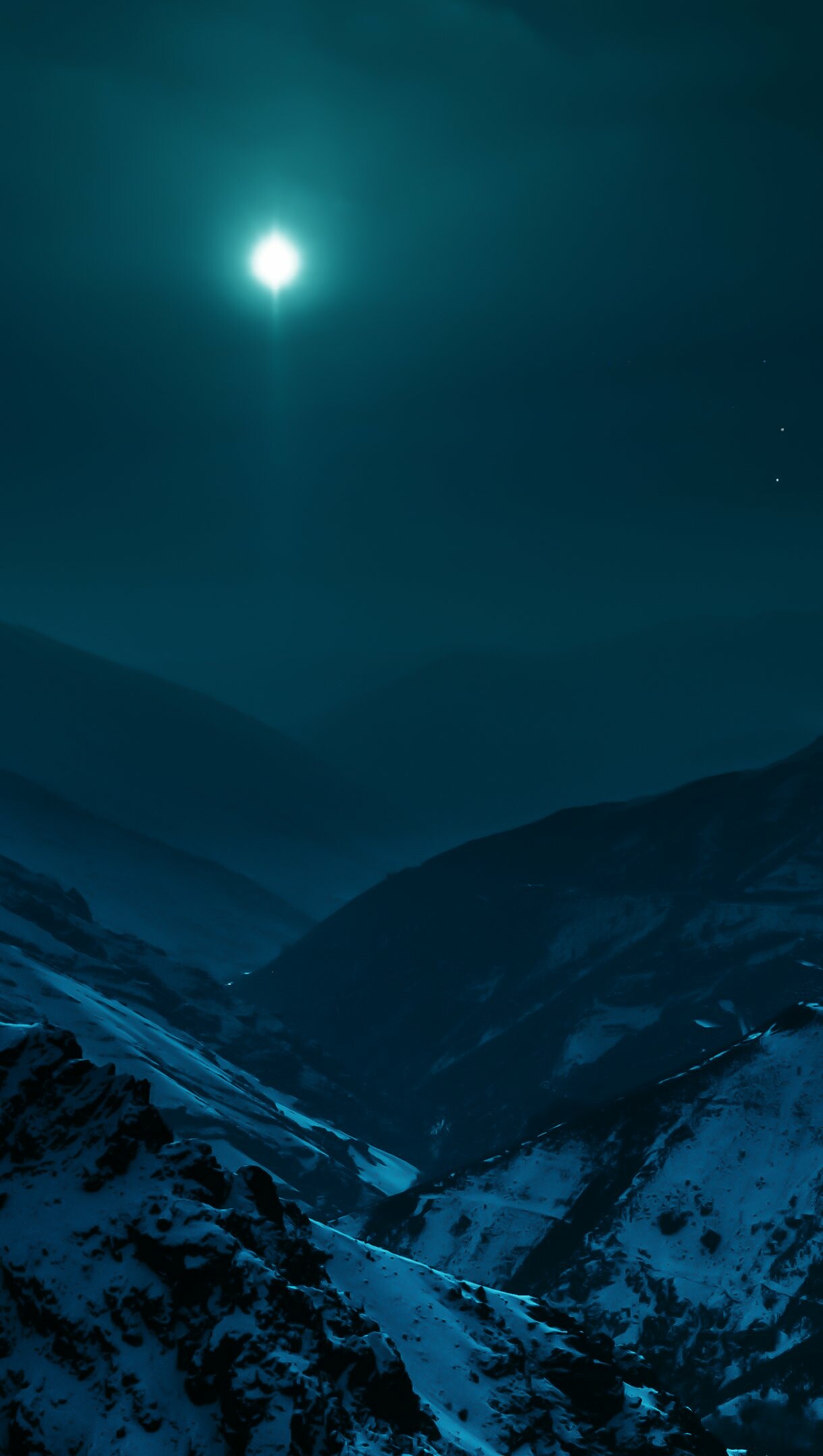 Moonlight: Mountains under the moon, Darkness, Midnight. 1220x2160 HD Background.