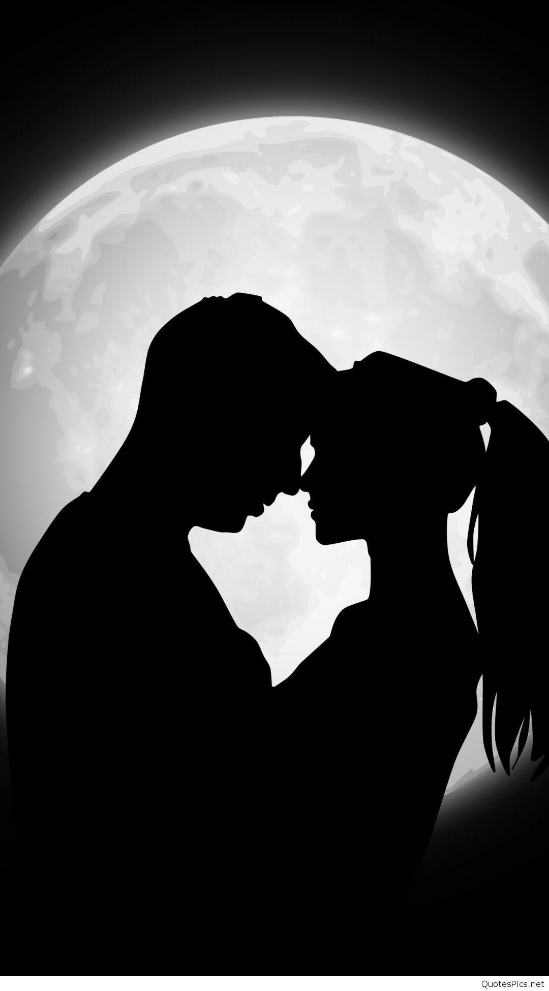 Kiss: Couple silhouette, Love, Black and white. 1080x1950 HD Background.