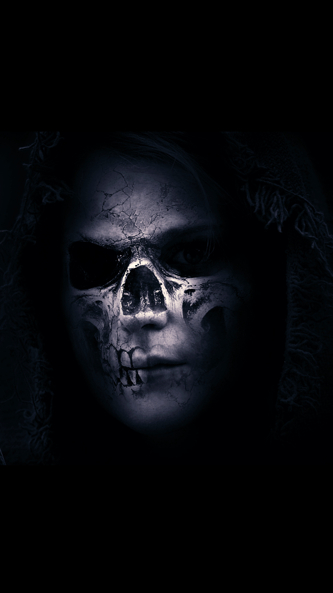 Gothic Art: Undead, Death mask, Scull, Creepy face, Bones, Dark illustration. 1080x1920 Full HD Background.