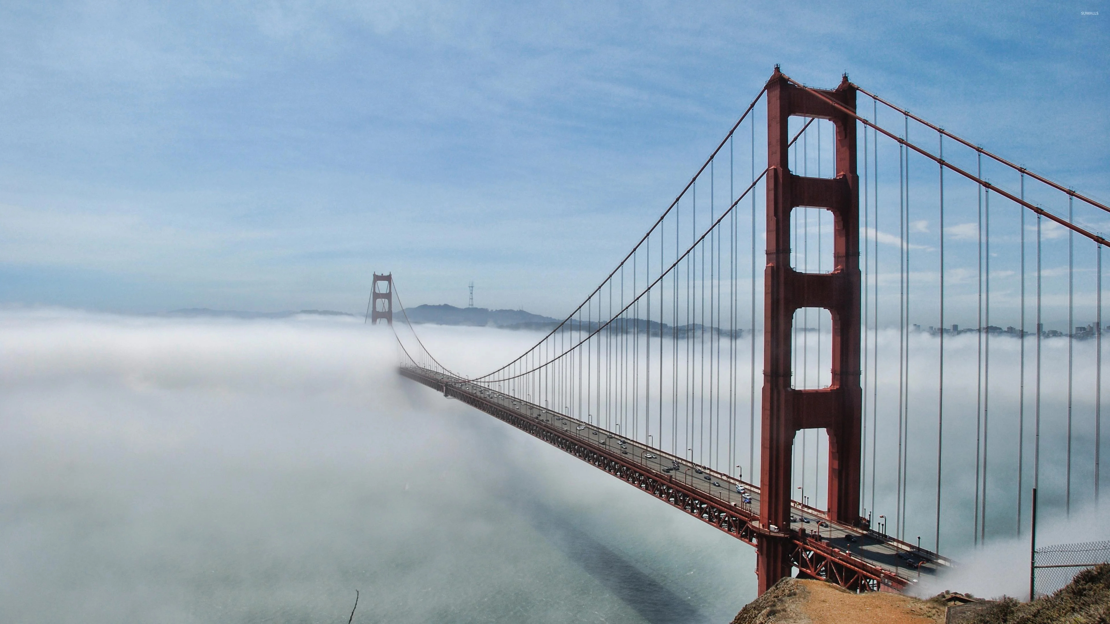 Bridge: The foggy Golden Gate, The San Francisco Peninsula, One of the Wonders of the Modern World. 3840x2160 4K Wallpaper.