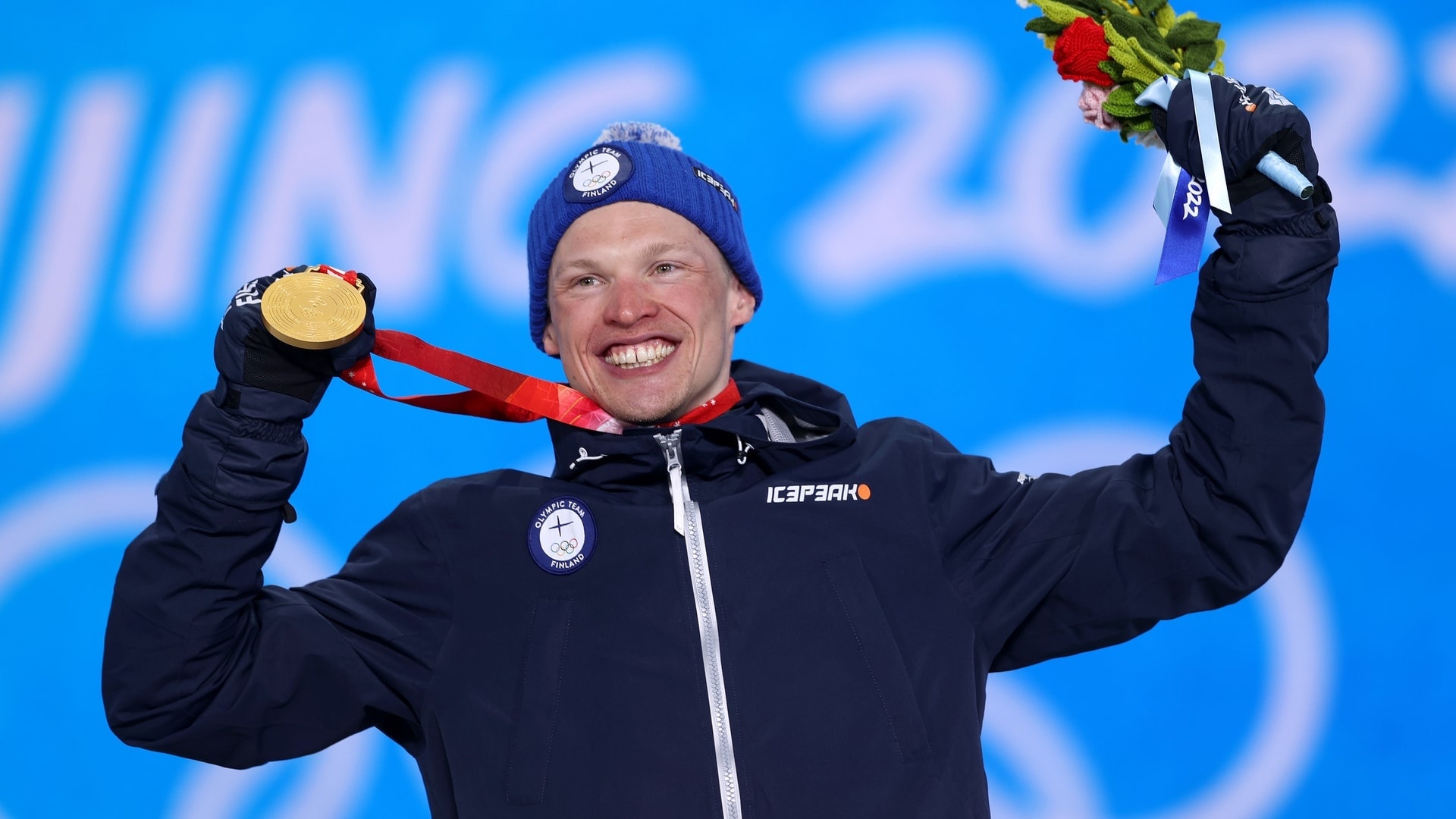 Mass start champion, Iivo Niskanen, Gold medal joy, Winter Olympics, 1920x1080 Full HD Desktop
