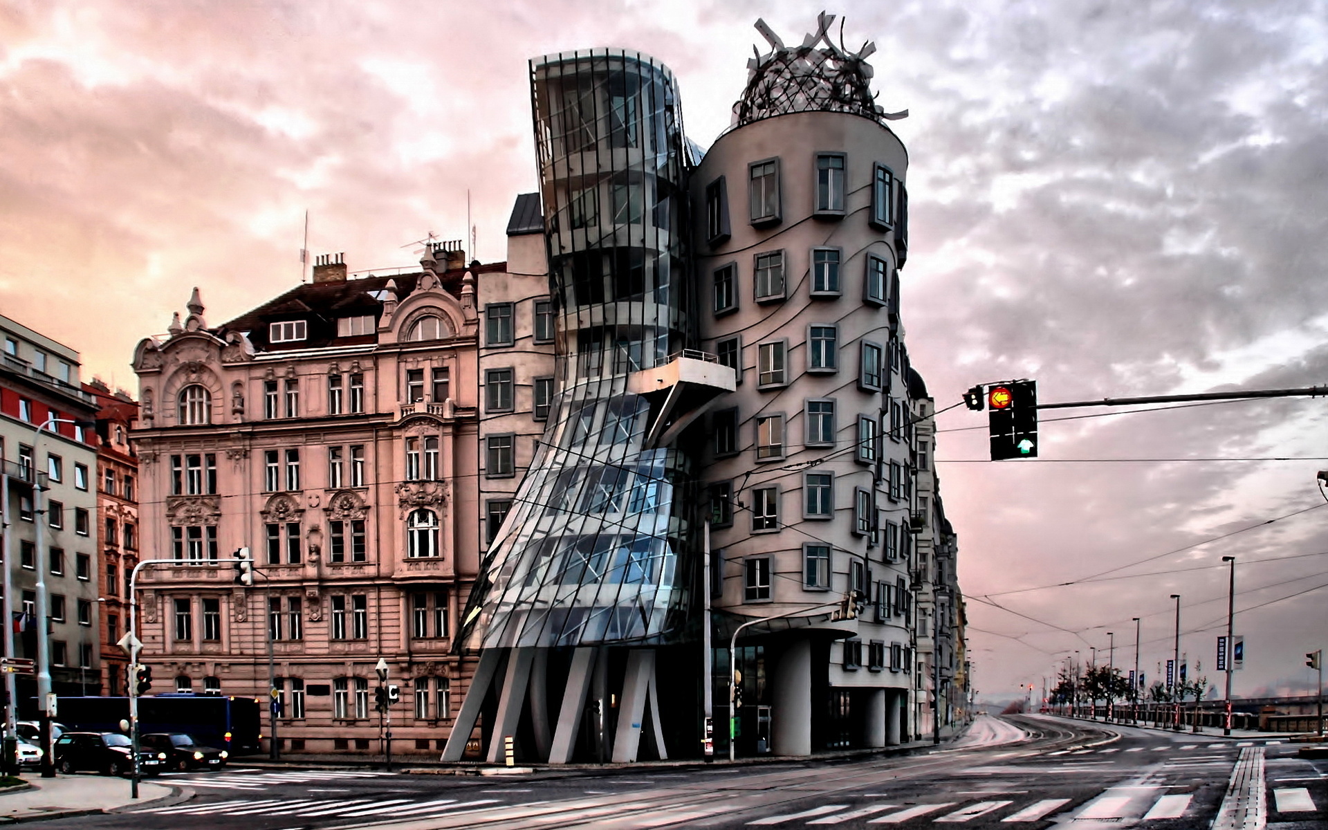 Prague: The Dancing House, Ginger and Fred, Modern architecture. 1920x1200 HD Wallpaper.