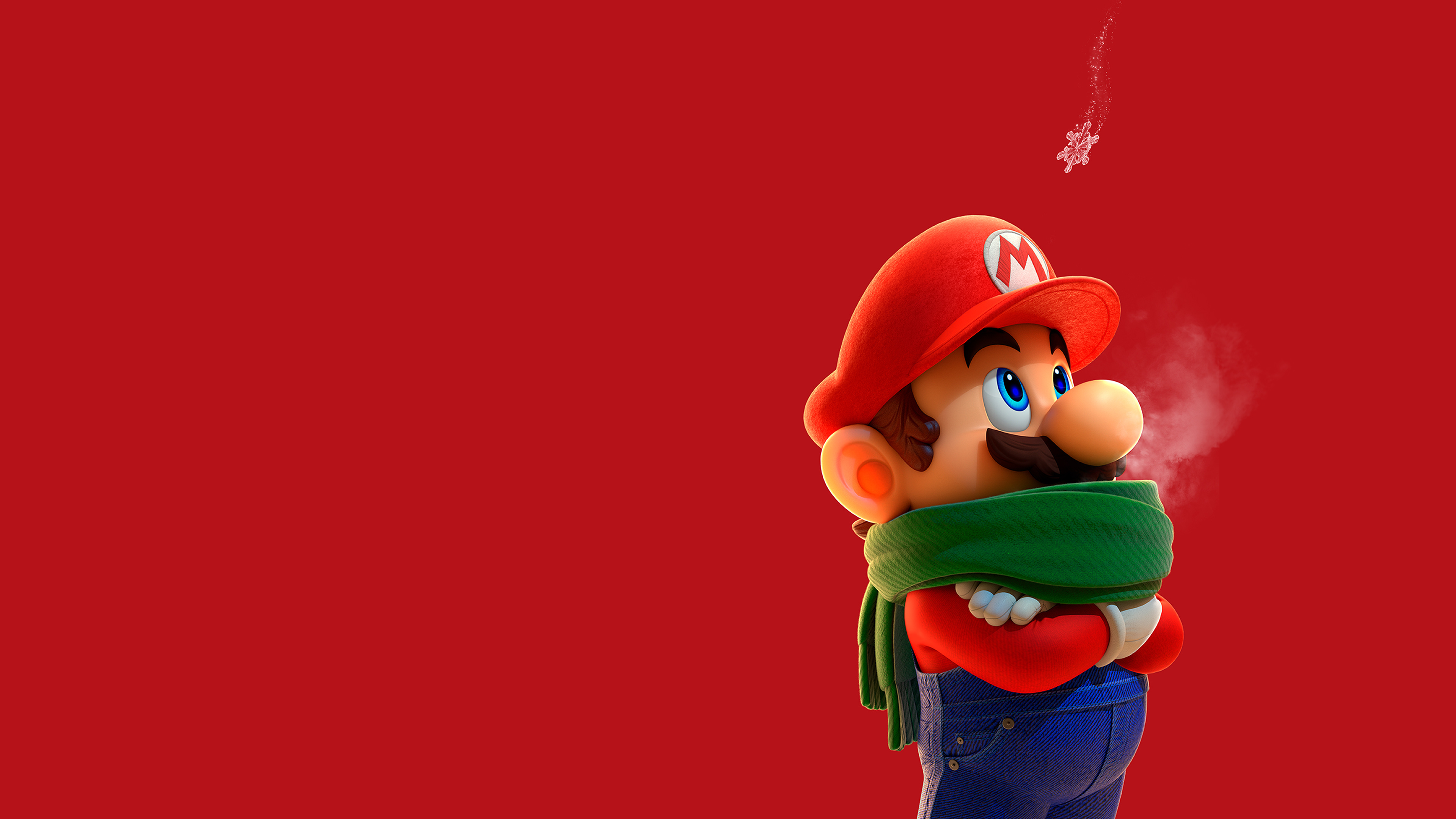 Super Mario scarf snowflakes, Nintendo wallpaper, Winter gaming, Festive vibes, 3840x2160 4K Desktop