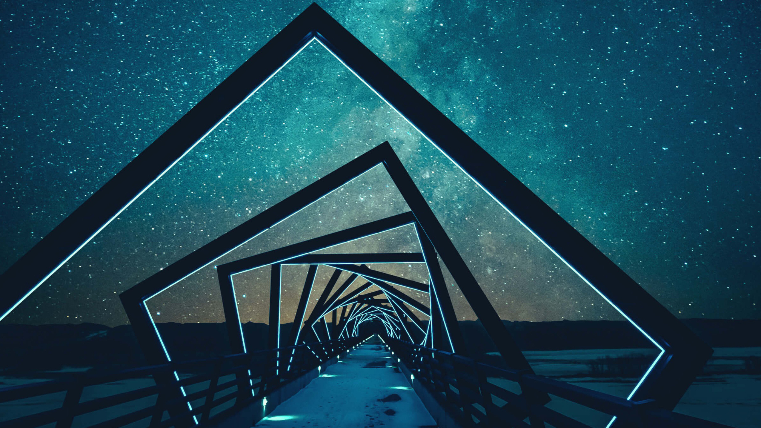 Bridge: A walking span designed in the abstract style under the sky full of stars. 2670x1500 HD Background.