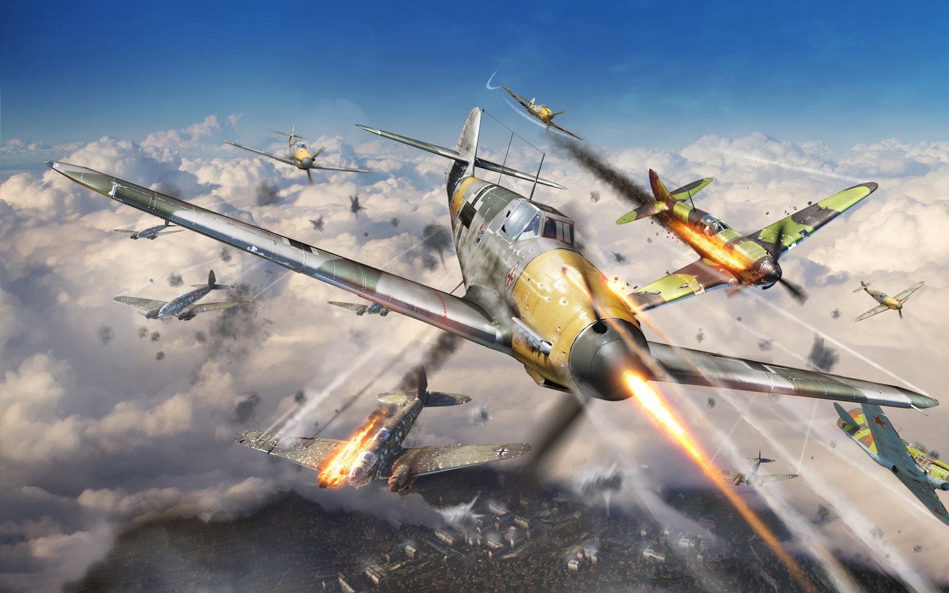 War Thunder, Fighter squadrons, Intense aerial combat, WWII era, 1920x1200 HD Desktop