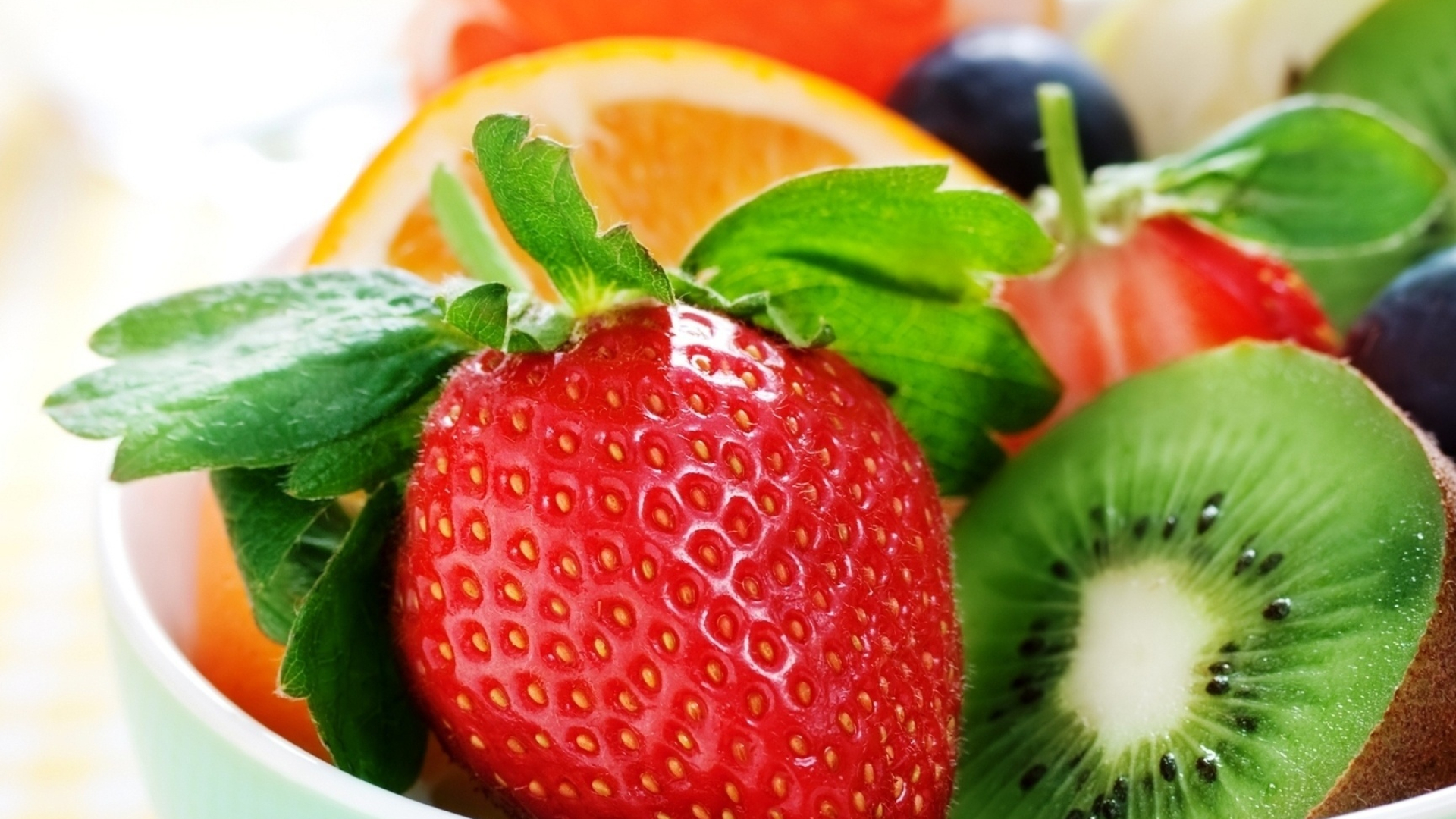 Kiwi, orange, and strawberries, Full HD wallpapers, Fruity fusion, Vibrant and lively, 1920x1080 Full HD Desktop