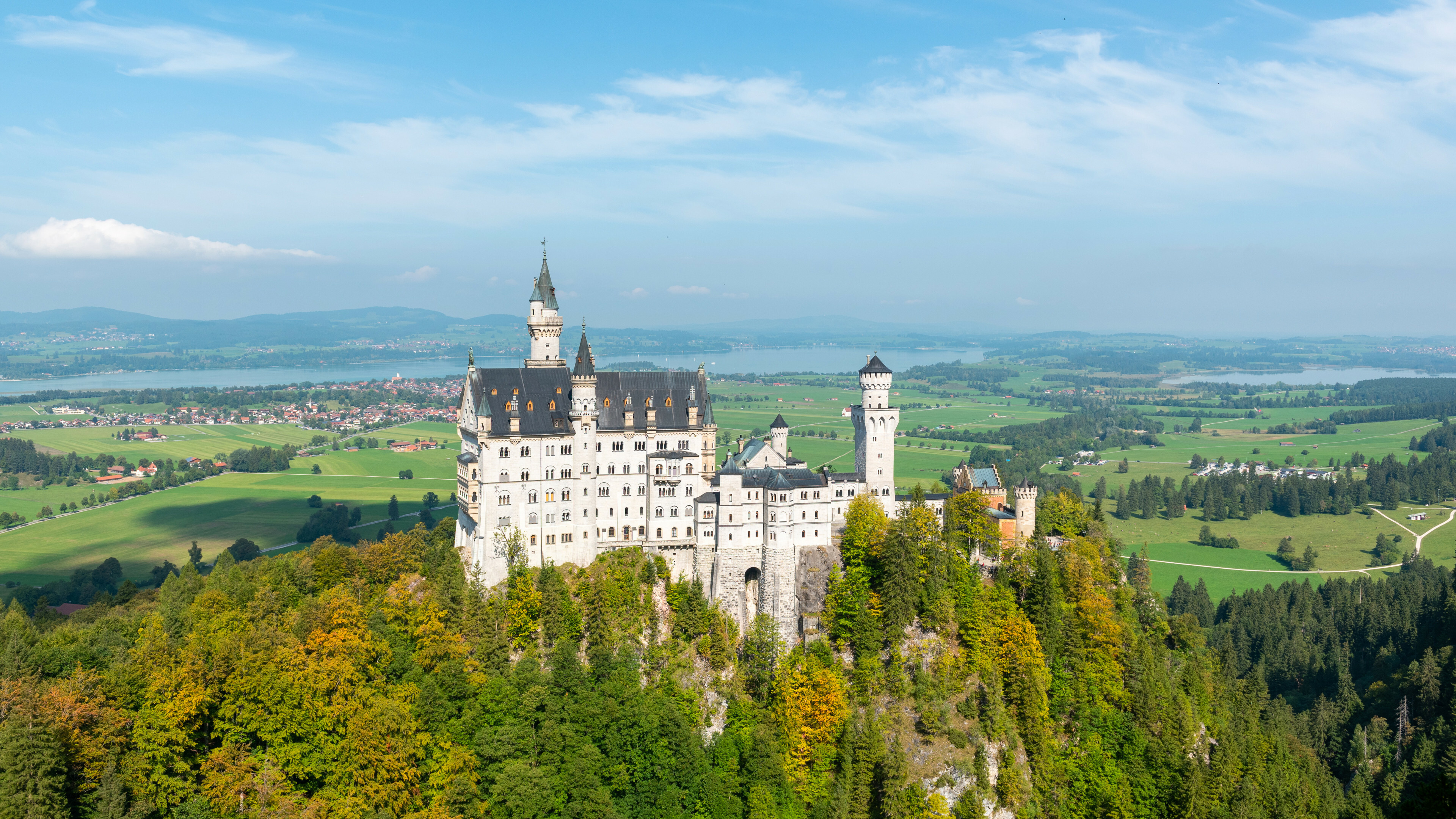 Neuschwanstein Castle: Originally called New Hohenschwangau Castle, Natural landscape. 3840x2160 4K Wallpaper.