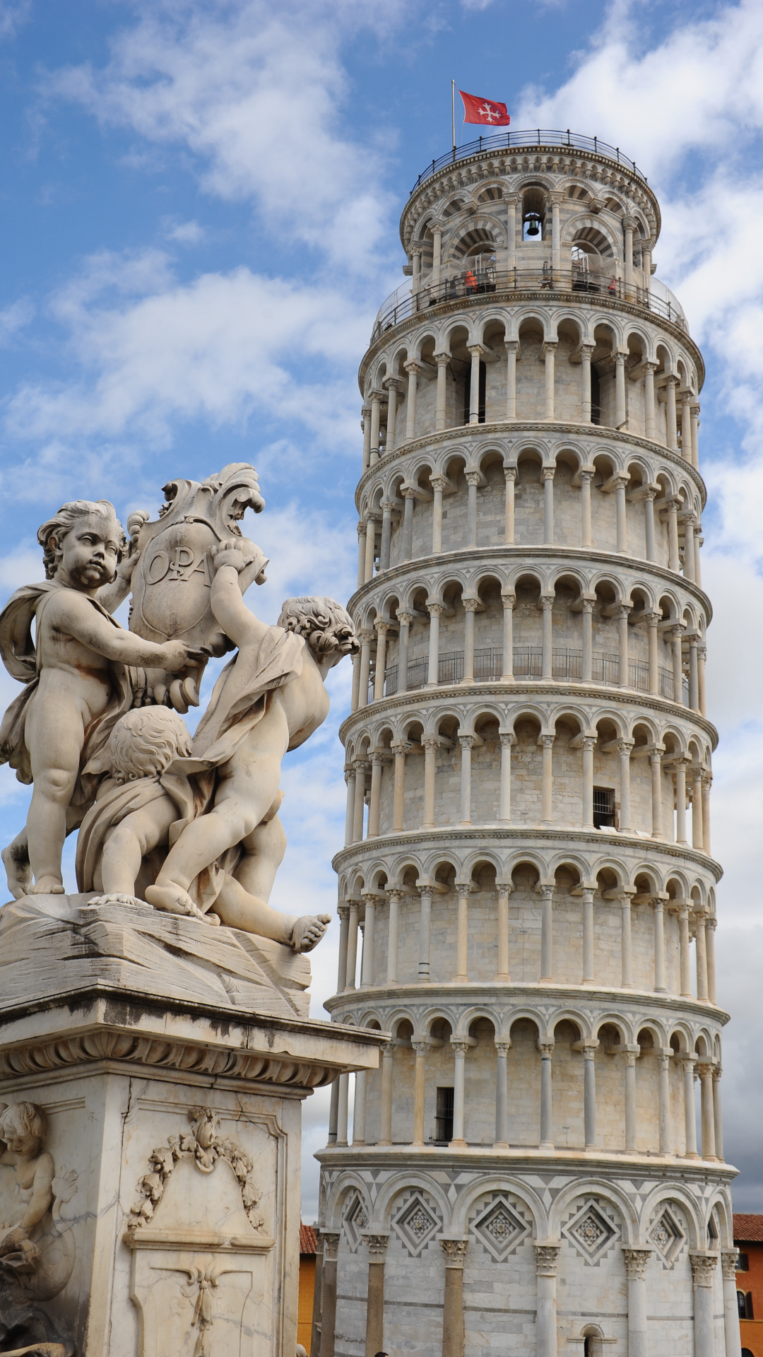 Putti fountain, Leaning Tower, Iconic piazza, Historic architecture, 1080x1920 Full HD Handy