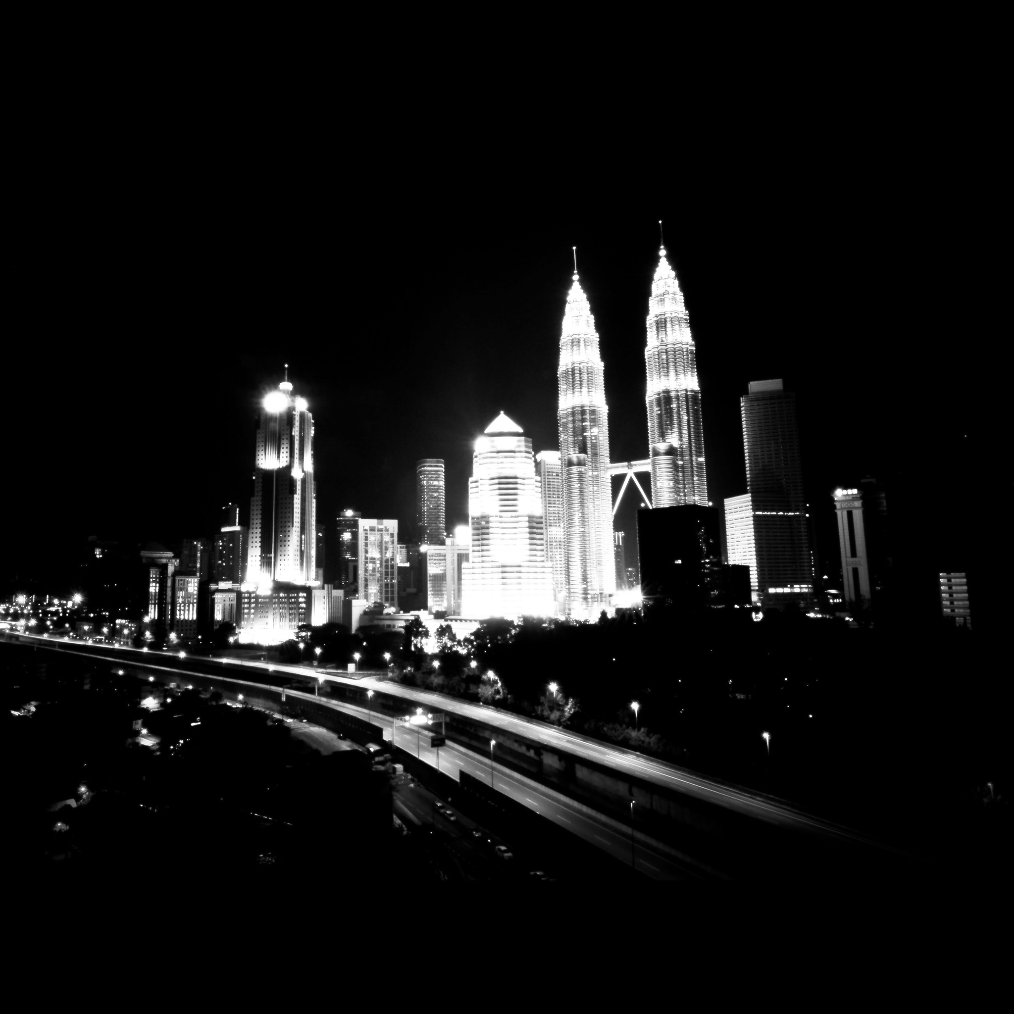Kuala Lumpur, Dark cityscape, Urban art, Black wallpaper, 2050x2050 HD Handy