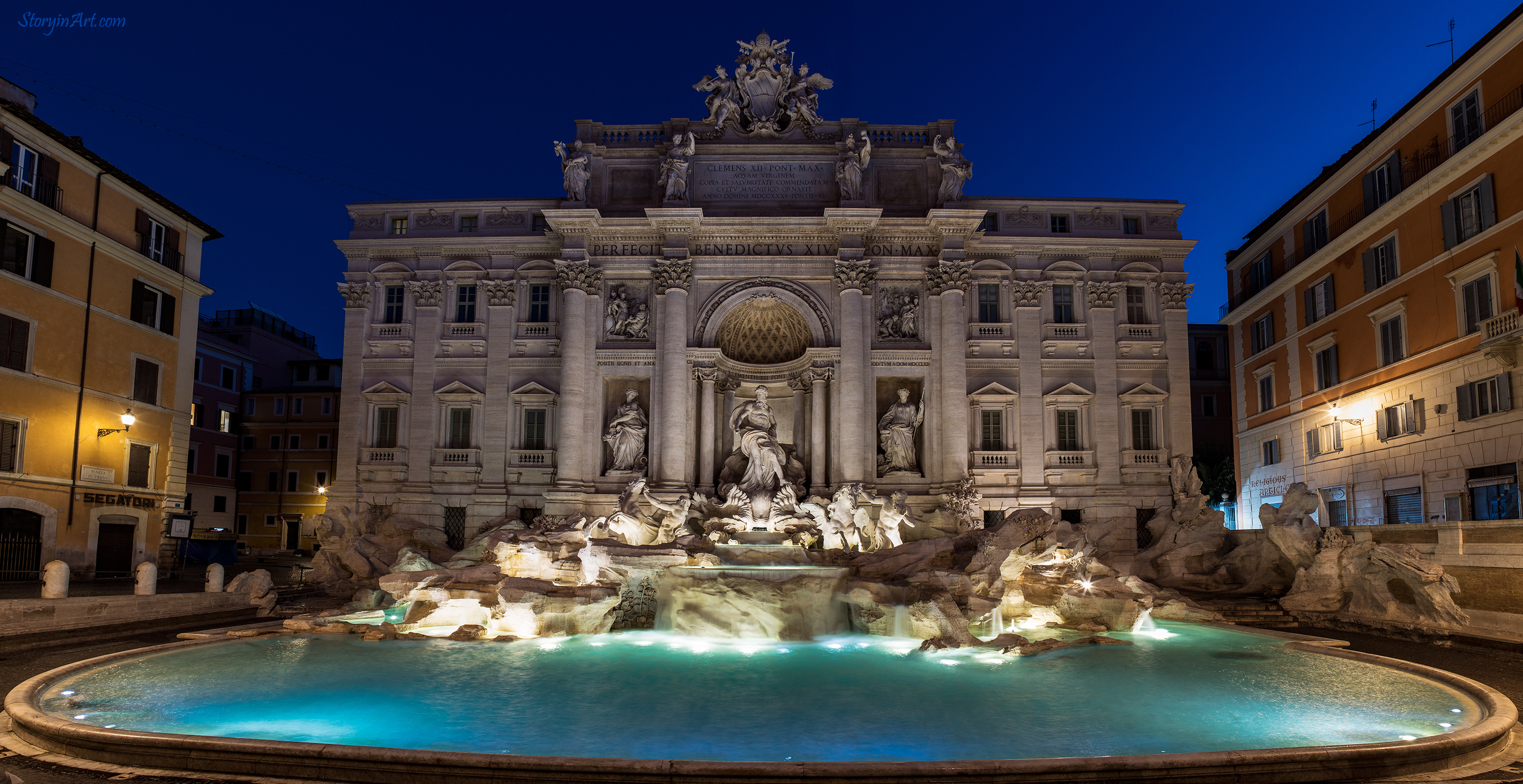 Trevi Fountain during Blue Hour, Story in Art, Travels, 3000x1550 HD Desktop