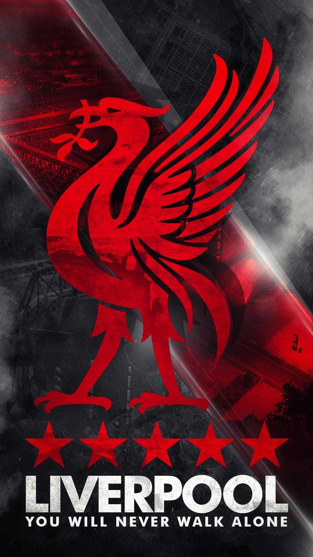 Liverpool Football Club: The iconic red shirt matching the traditional color of the city, Liver bird. 1080x1920 Full HD Wallpaper.