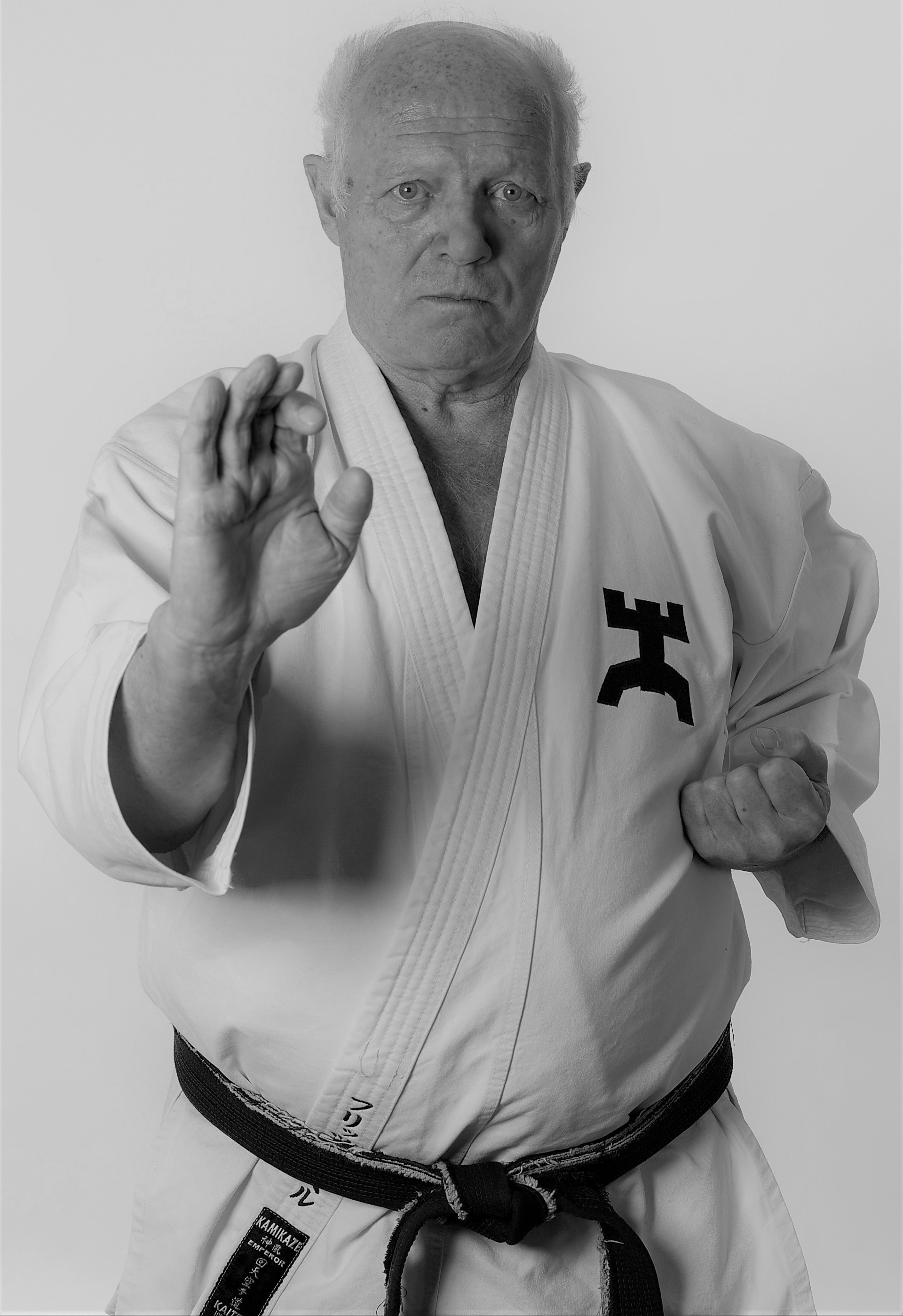 Karate: Monochrome black belt owner, Competitive combat sport. 1920x2800 HD Background.