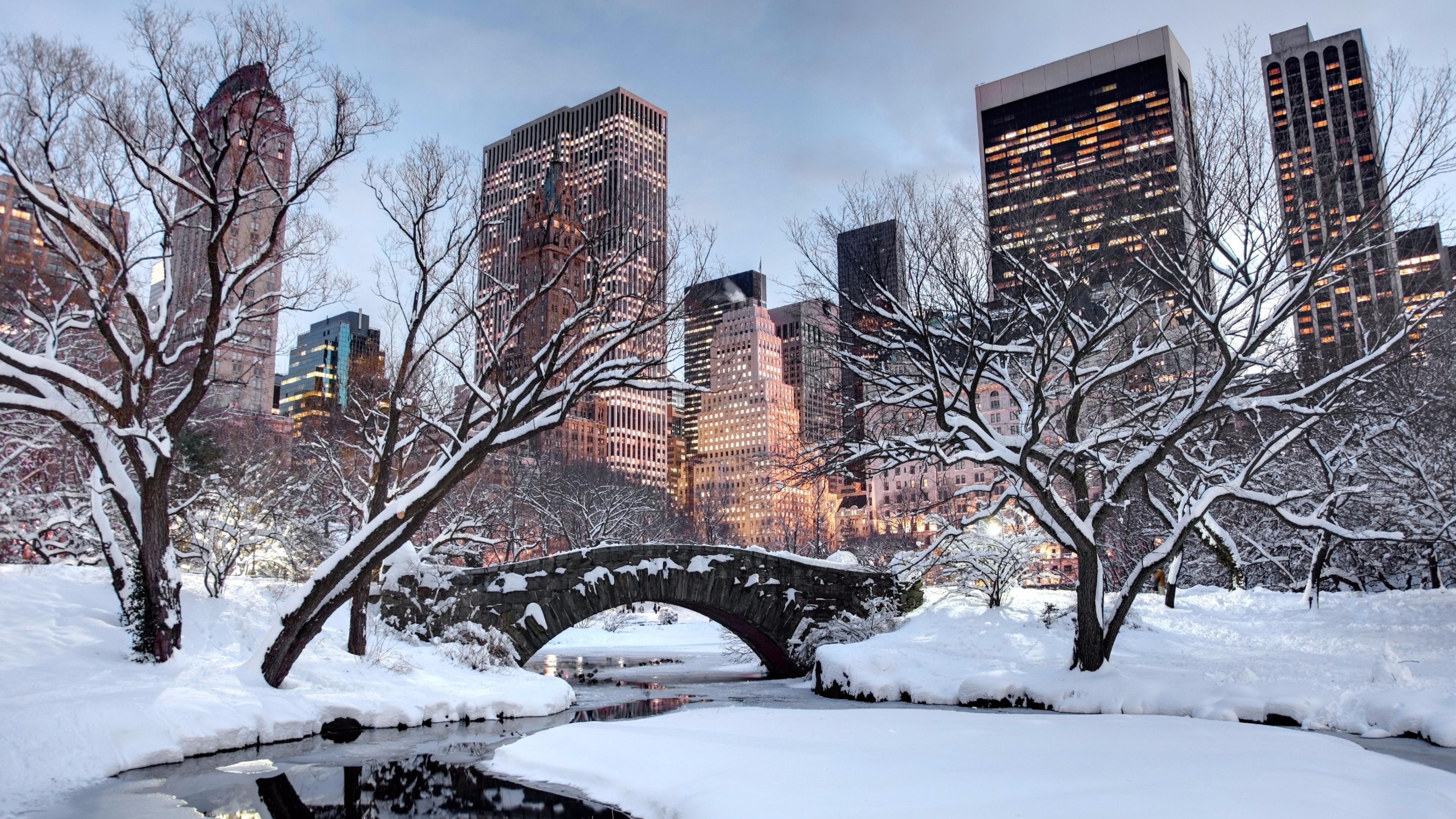 New York Streets, Travels, Snow, Backgrounds, 3840x2160 4K Desktop