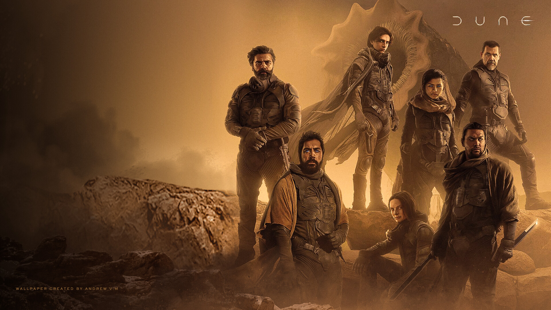 Dune (2021): Set against the backdrop of Arrakis, a desert planet home to the Fremen, Movie. 1920x1080 Full HD Background.