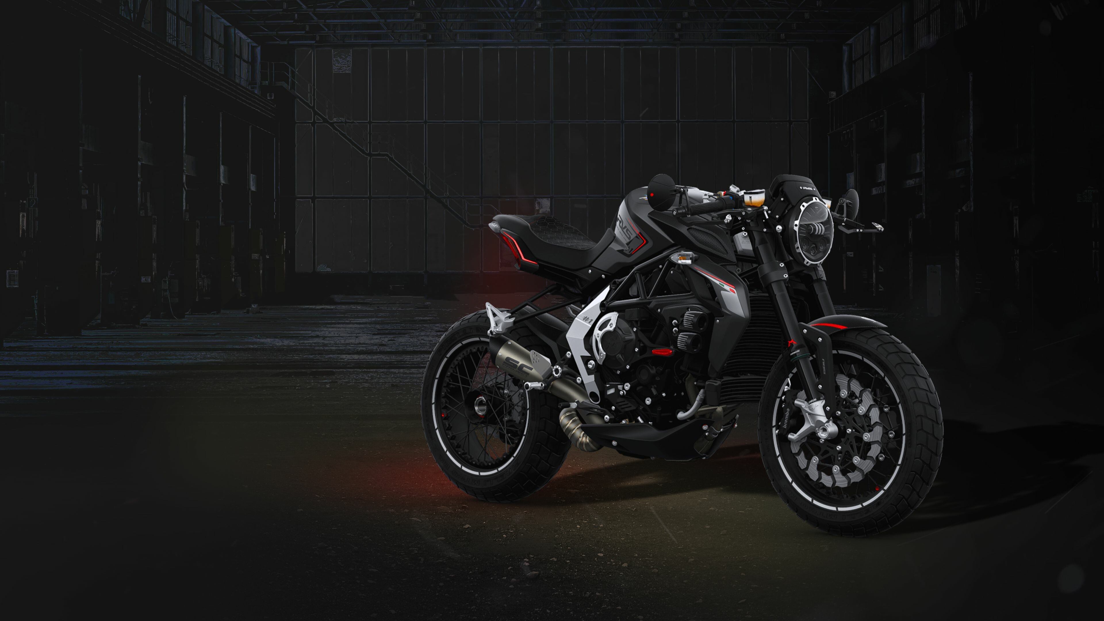 MV Agusta: RVS, Powered by a 150 bhp version of the company's 800 cc three-cylinder engine. 3840x2160 4K Background.