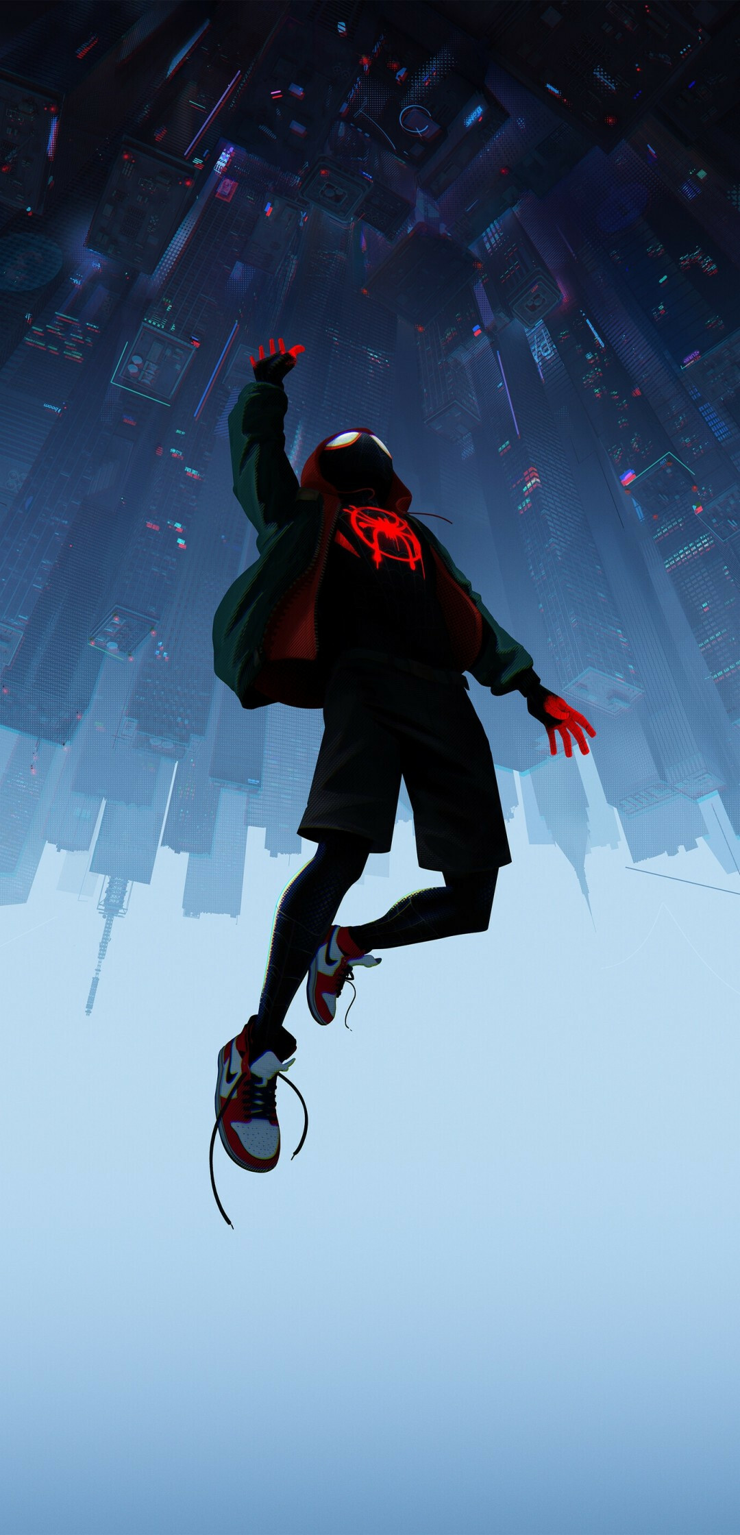 Spider-Man: Into the Spider-Verse: Cityscape, Skyscrapers, Animation, Miles Morales. 1080x2240 HD Background.