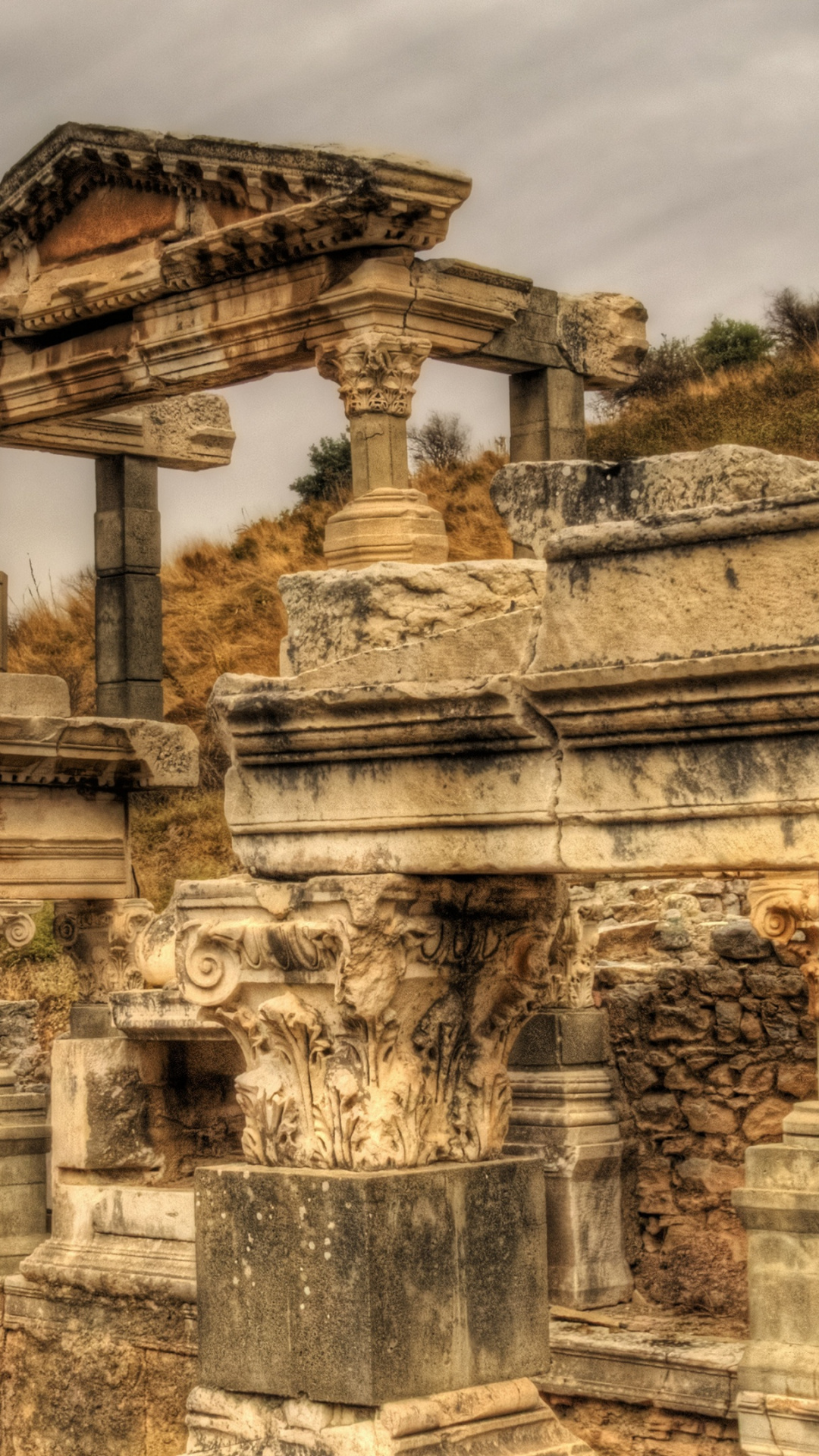 Temple in ruins, Ephesus Turkey, Ultra HD, Travels, 1080x1920 Full HD Phone
