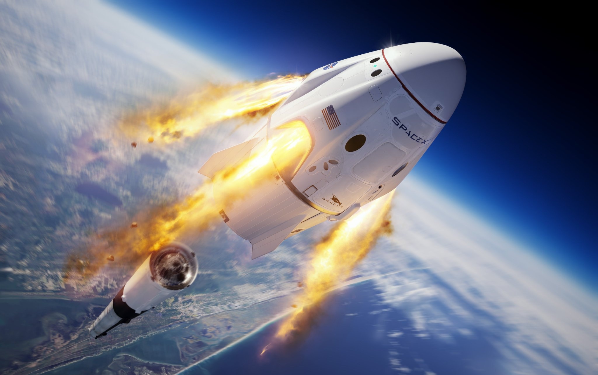Spacecraft: SpaceX's Crew Dragon, Astronaut, Launch, Low Earth orbit. 2050x1290 HD Wallpaper.