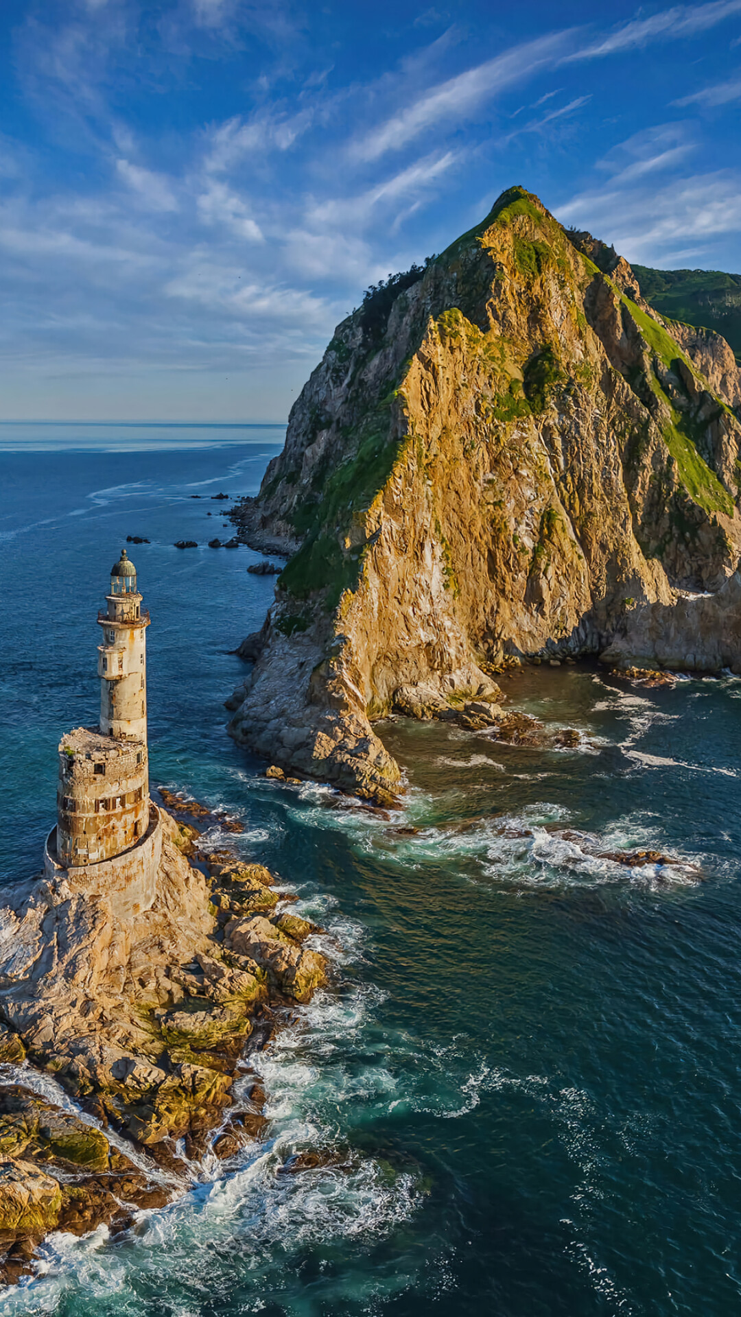 Island: Cape Aniva Lighthouse, Russia, Scenery, Rock. 1080x1920 Full HD Background.