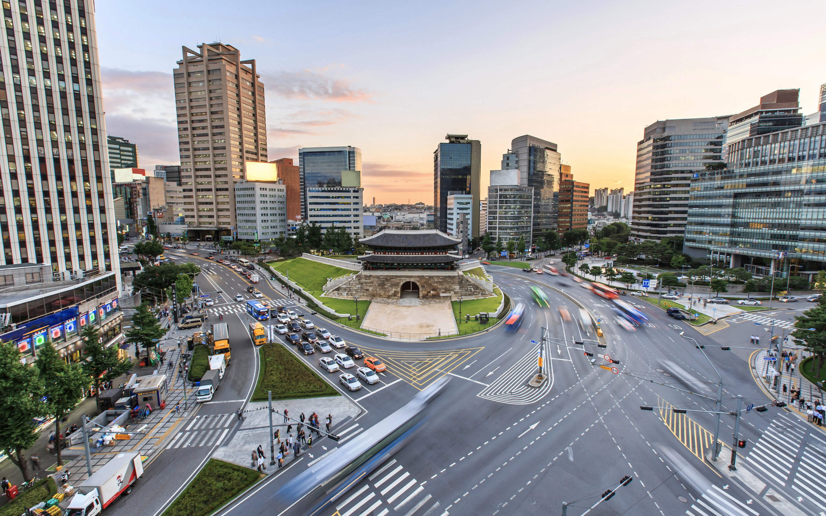 Seoul, Cityscapes wallpapers, Urban roads, Sunset views, 2880x1800 HD Desktop