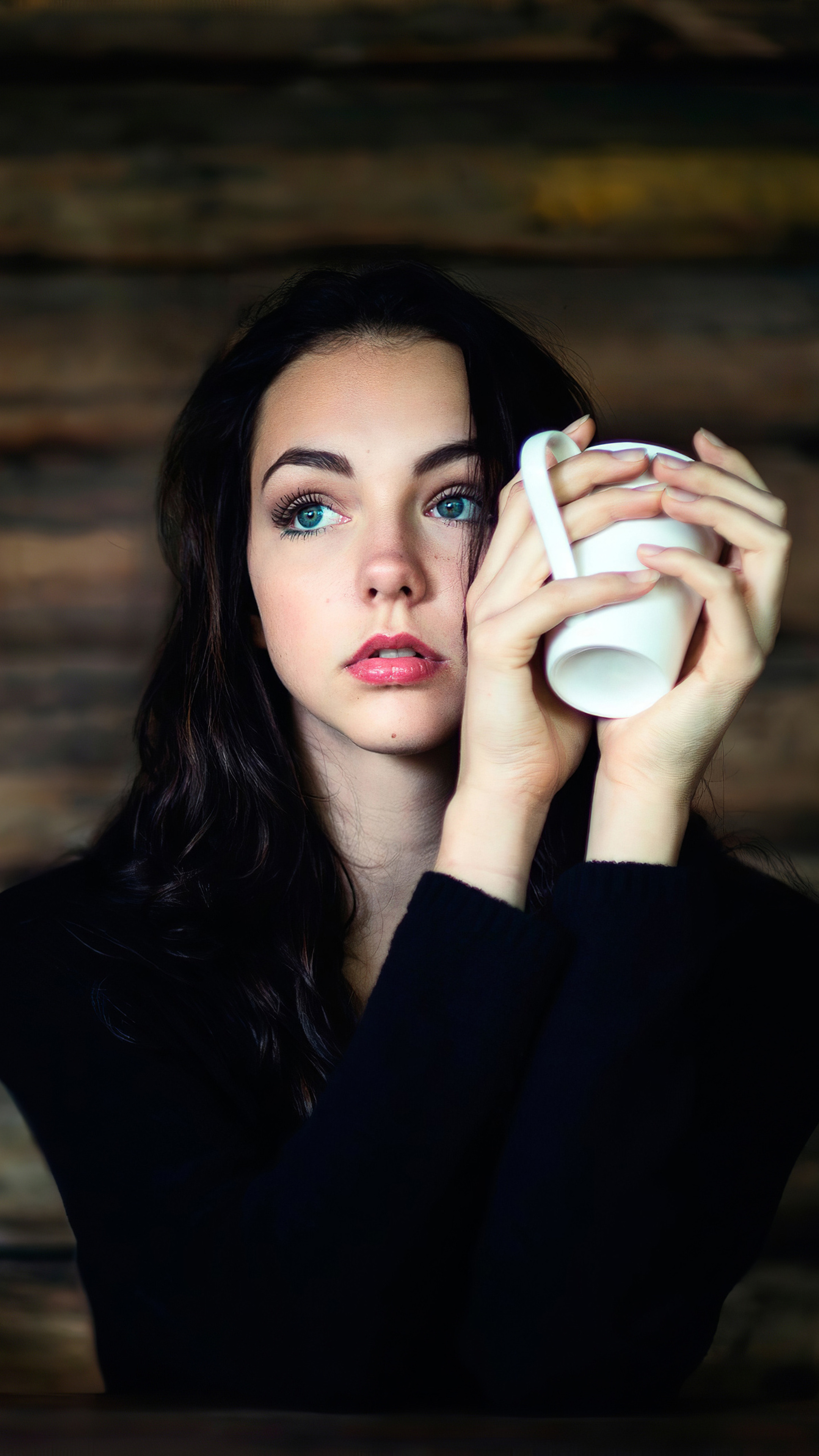 Girl, Cup of coffee, Xperia wallpapers, 2160x3840 4K Phone