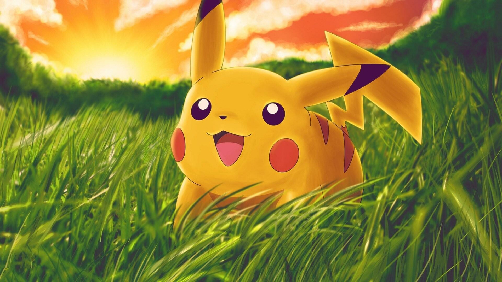 Pokemon (Anime): Pikachu, Yellow mouse-like creature, Franchise mascot. 1920x1080 Full HD Background.